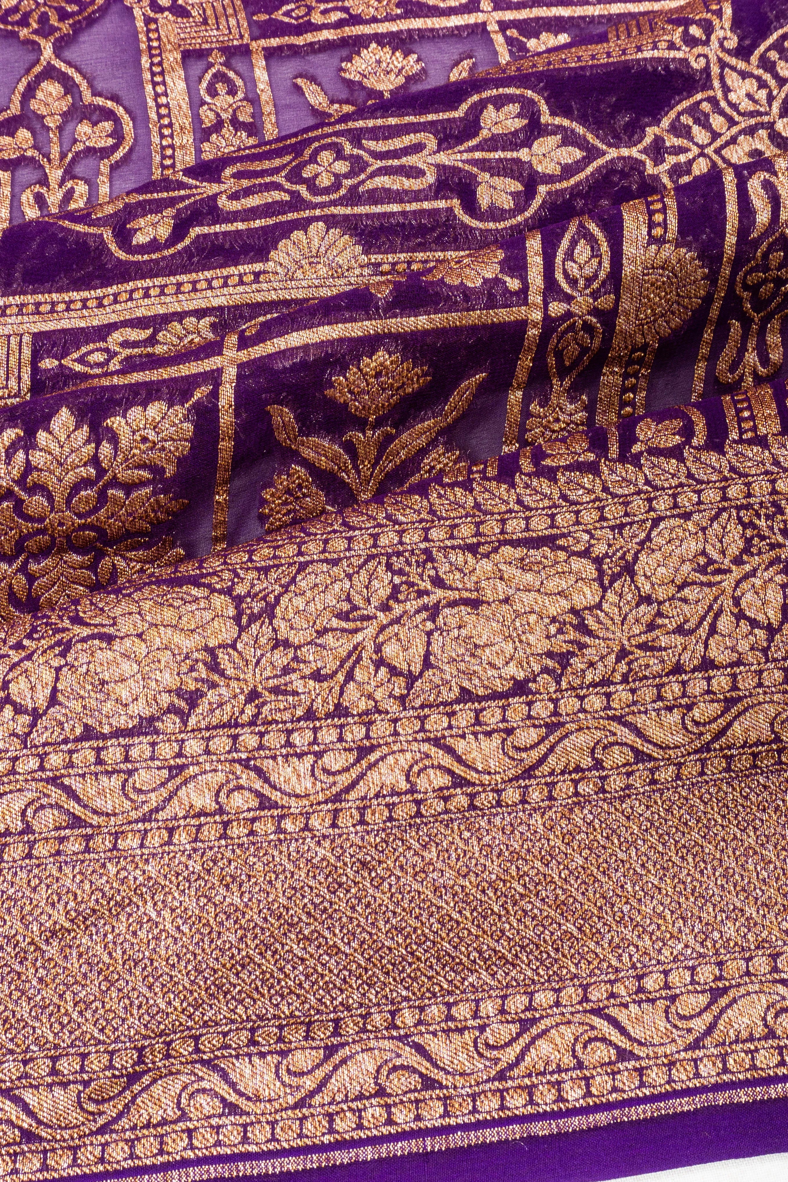 Banarasi Georgette Brocade Violet Saree