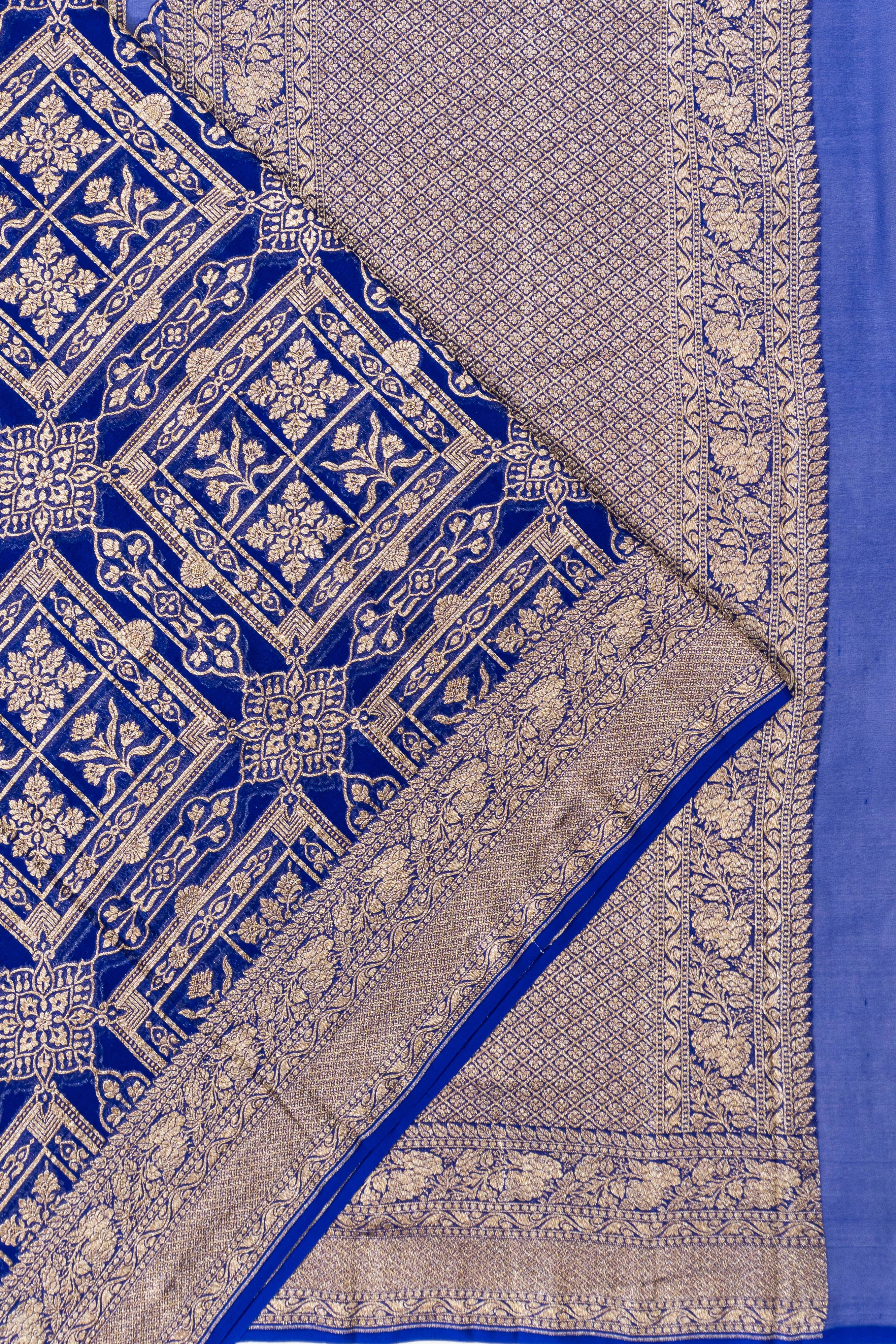 Banarasi Georgette Brocade Royal Blue Saree