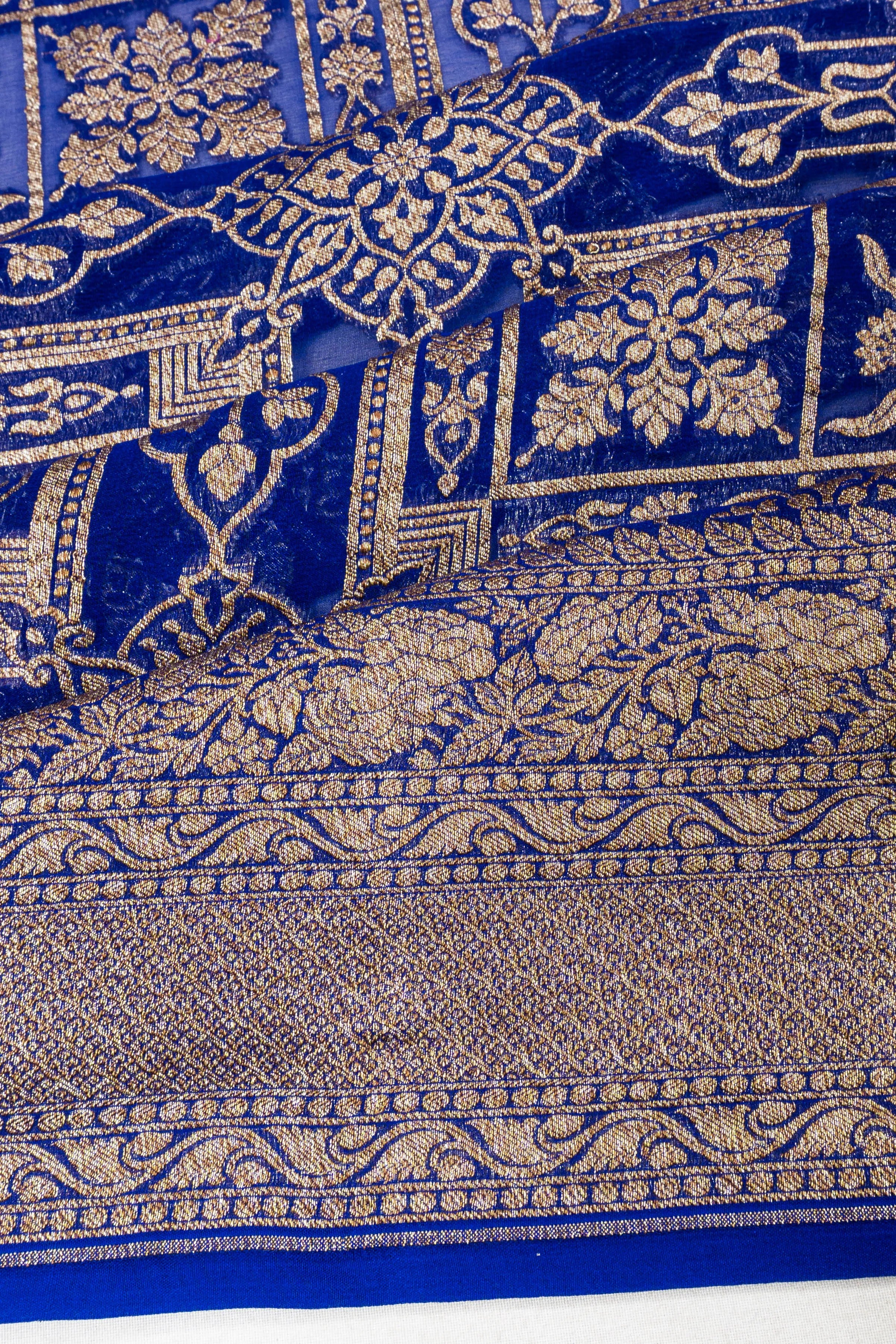 Banarasi Georgette Brocade Royal Blue Saree
