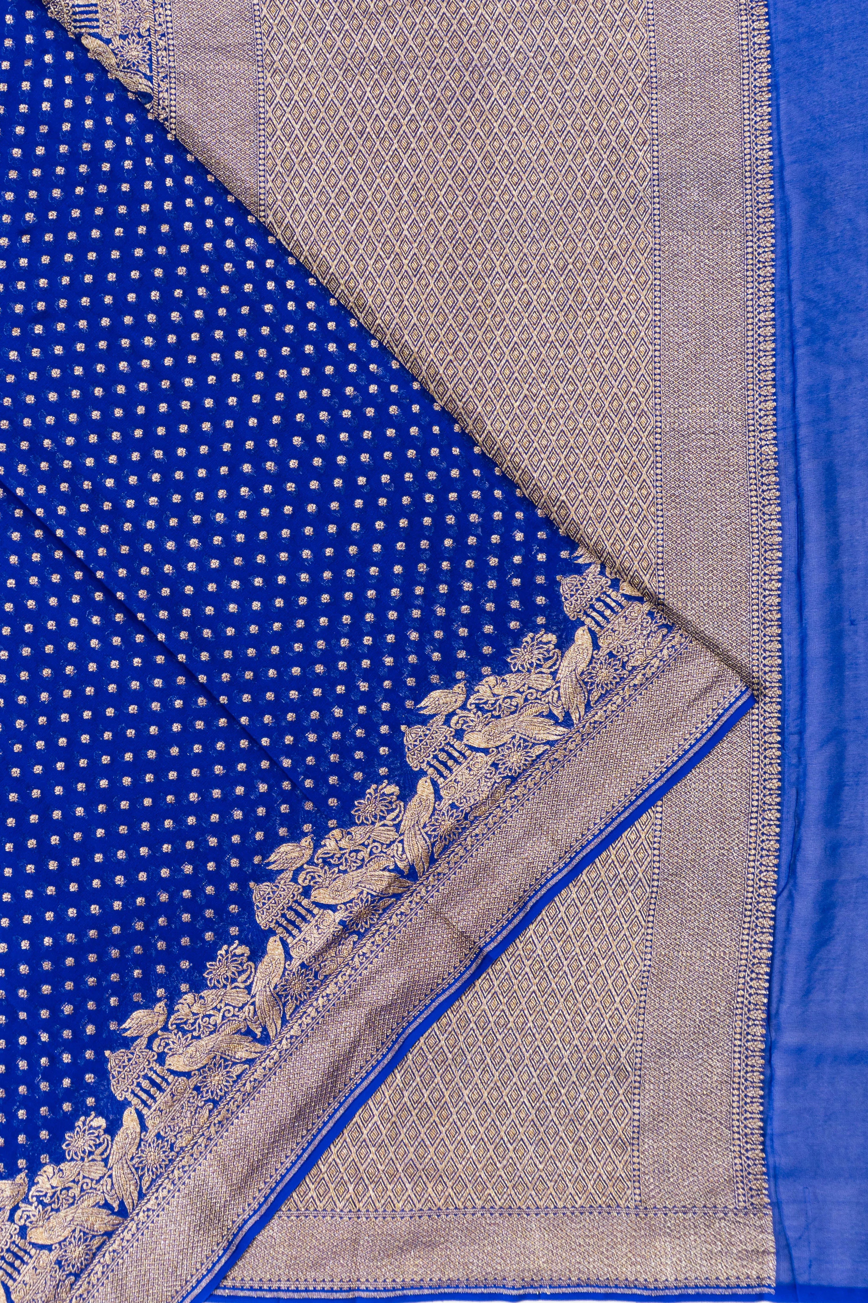 Banarasi Georgette Brocade Royal Blue Saree