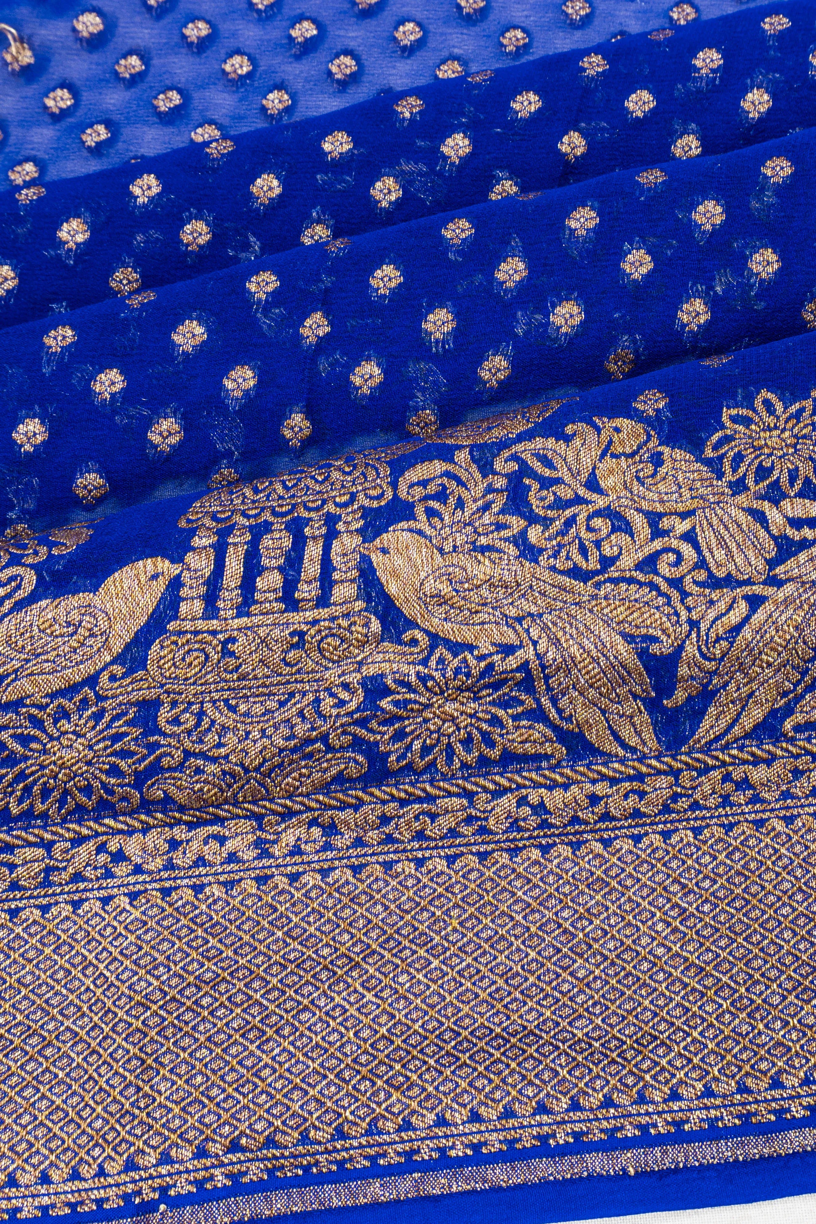 Banarasi Georgette Brocade Royal Blue Saree