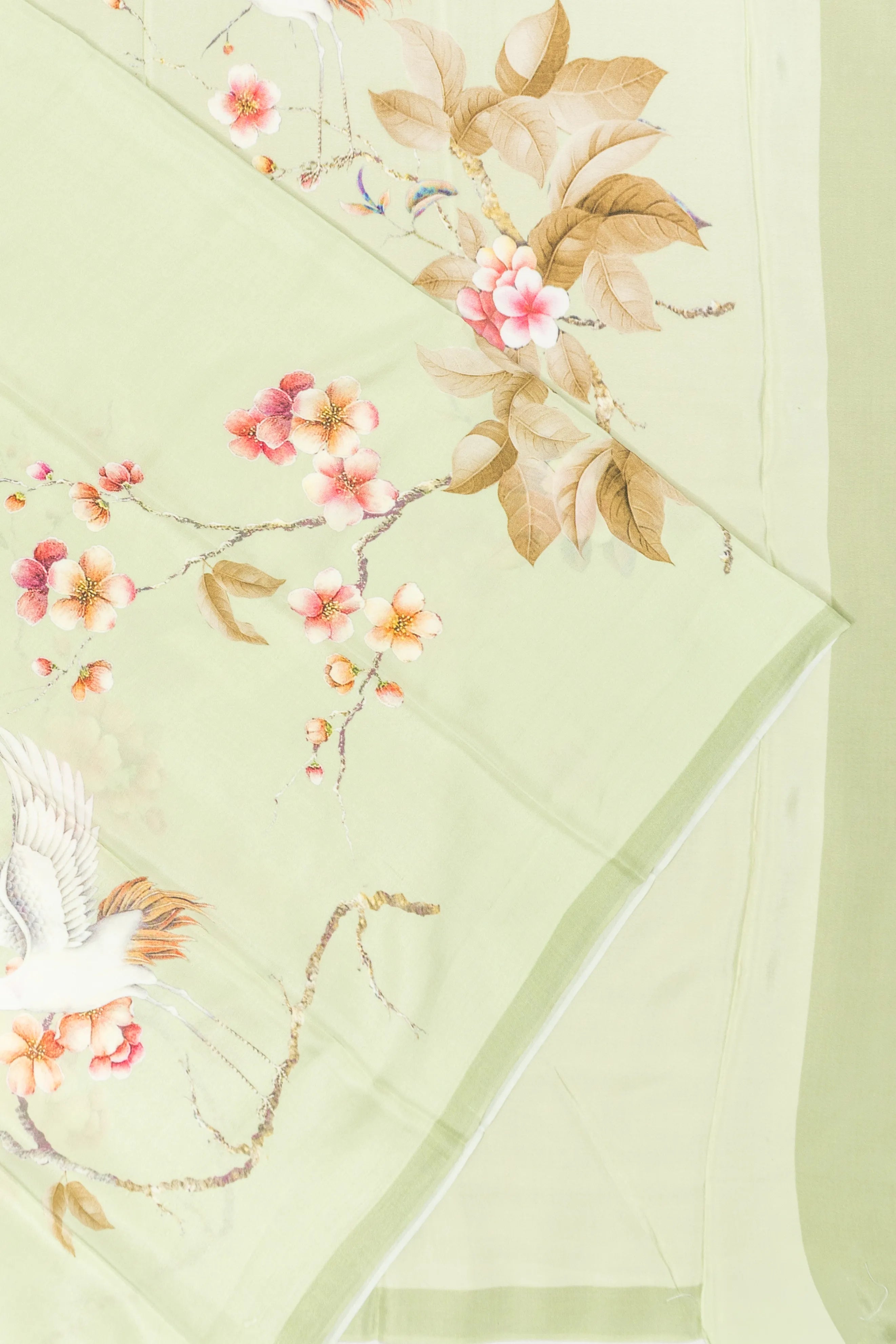 Crepe Printed Pista Green Saree