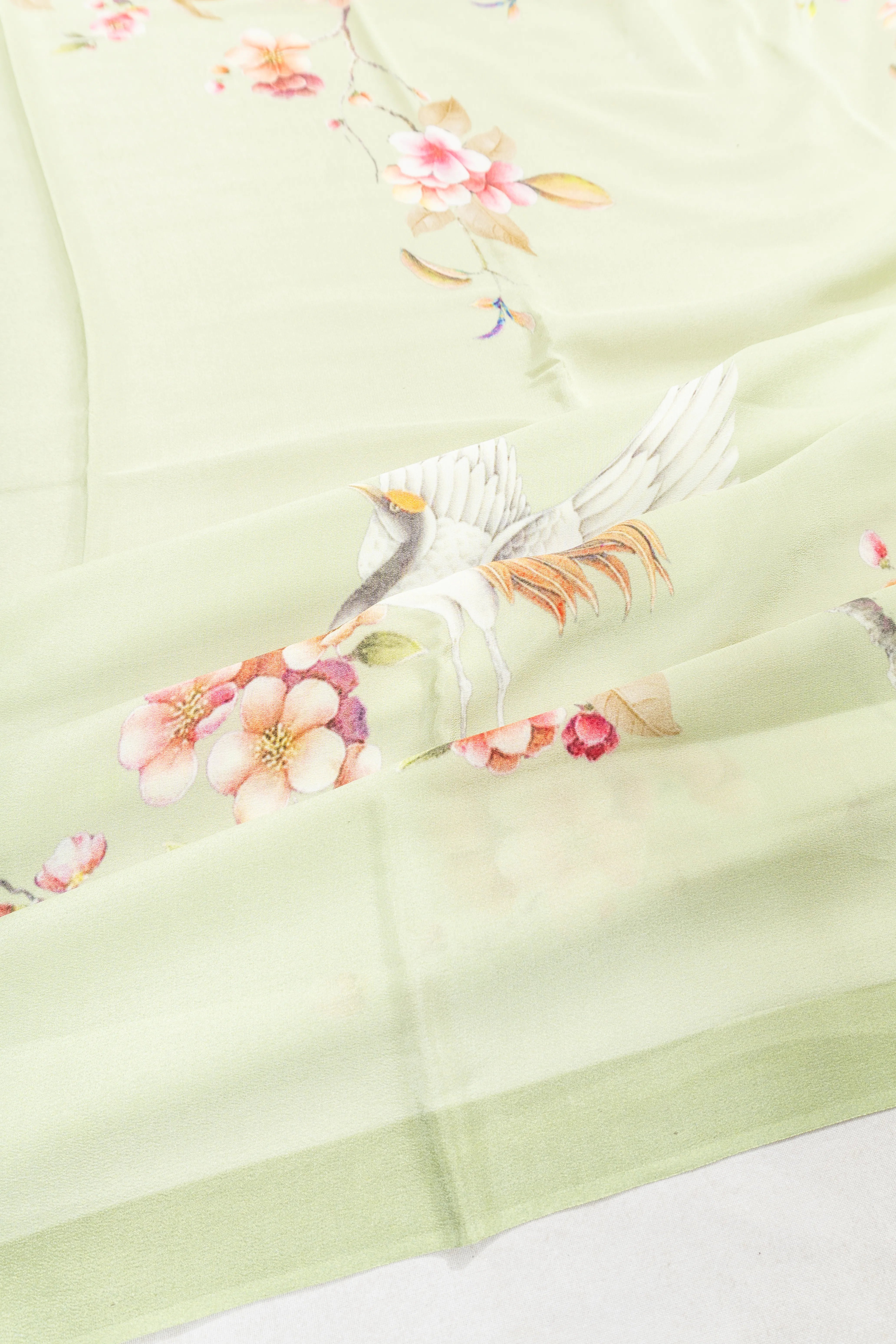 Crepe Printed Pista Green Saree