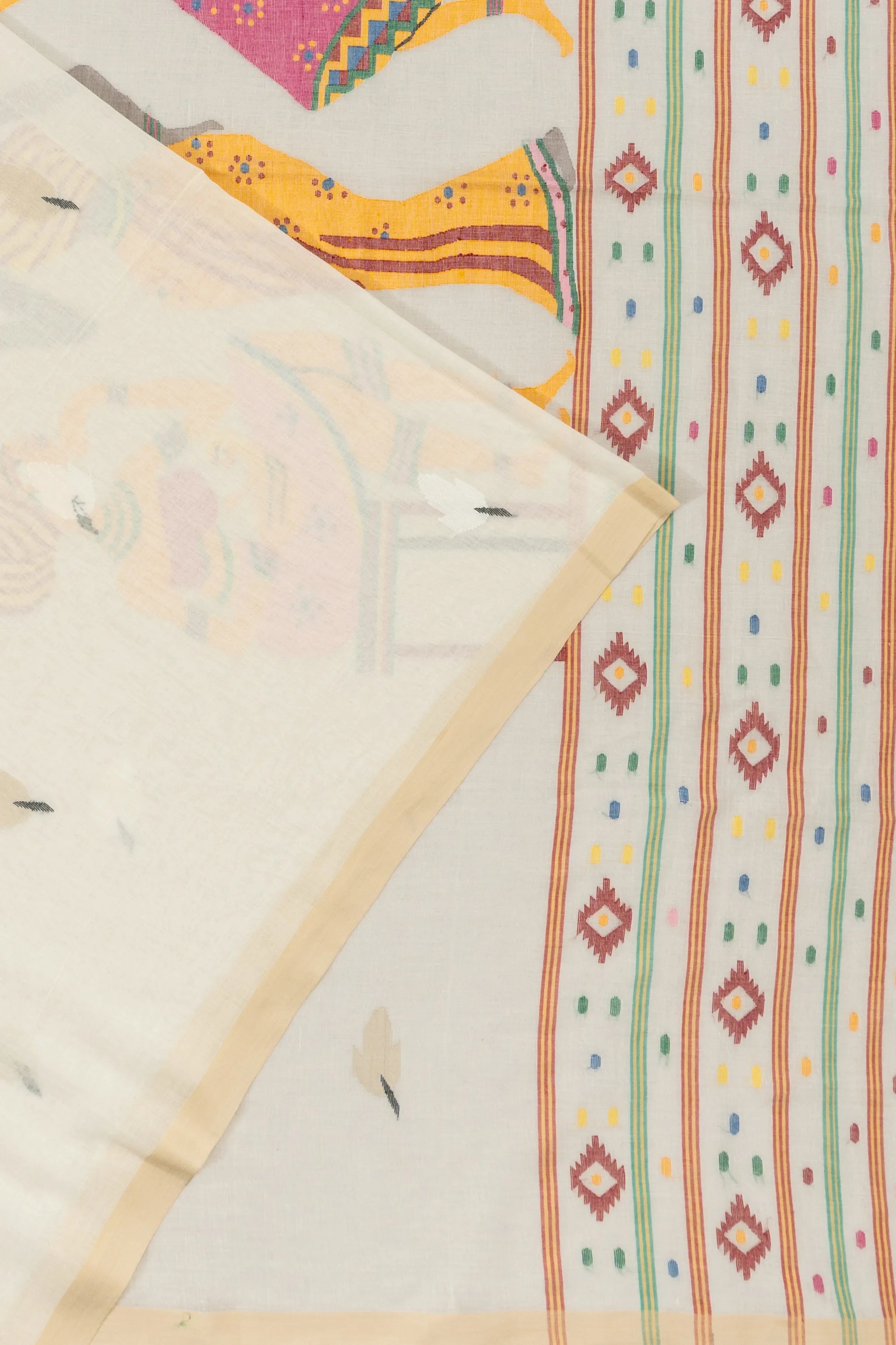 Phulia Cotton Butta Cream Saree With Jamdani Pallu