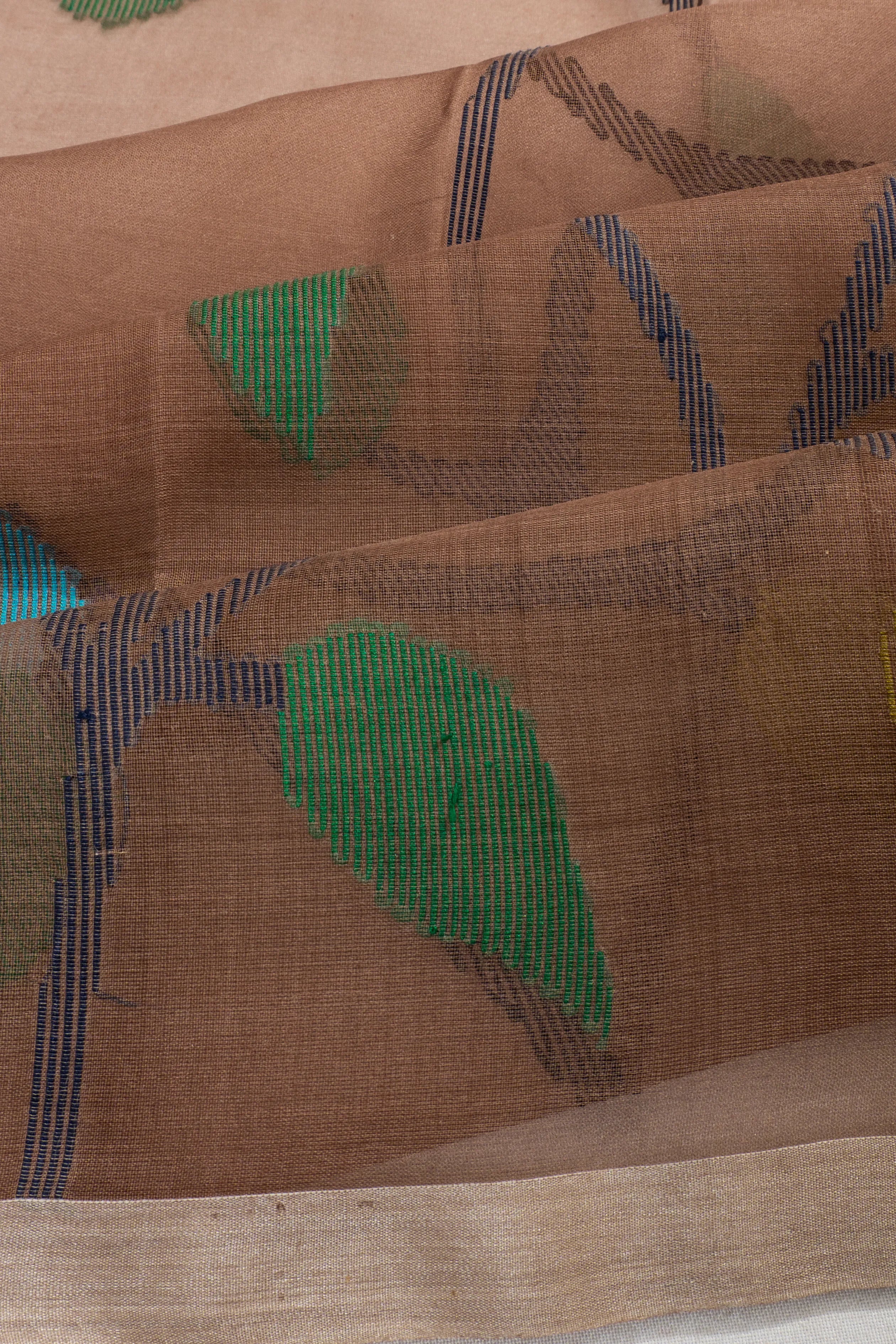 Phulia Cotton Jamdani Jaal Brown Saree