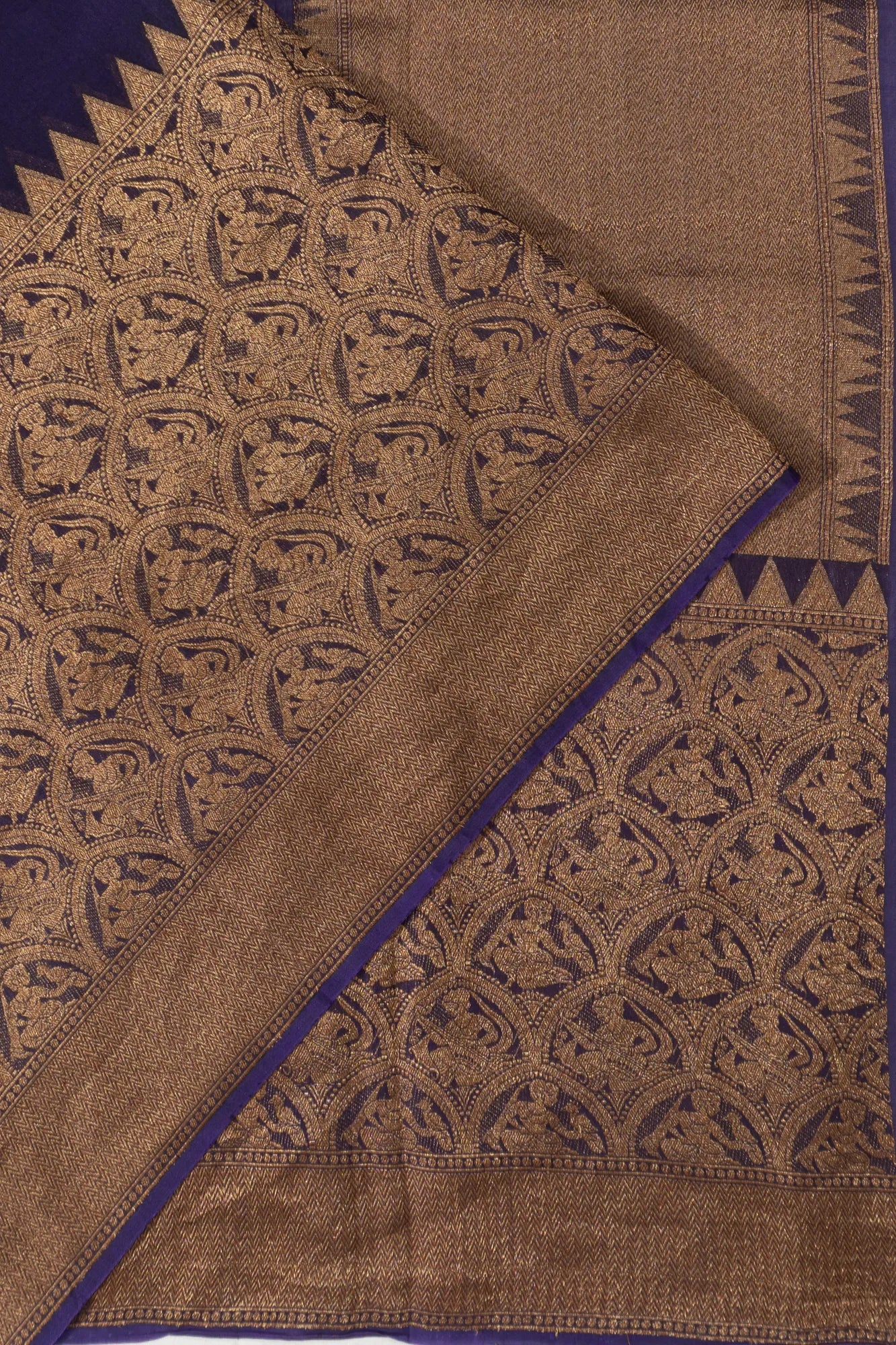 Banarasi Kora Organza Embroidery Butta Dark Blue Saree With Big Border