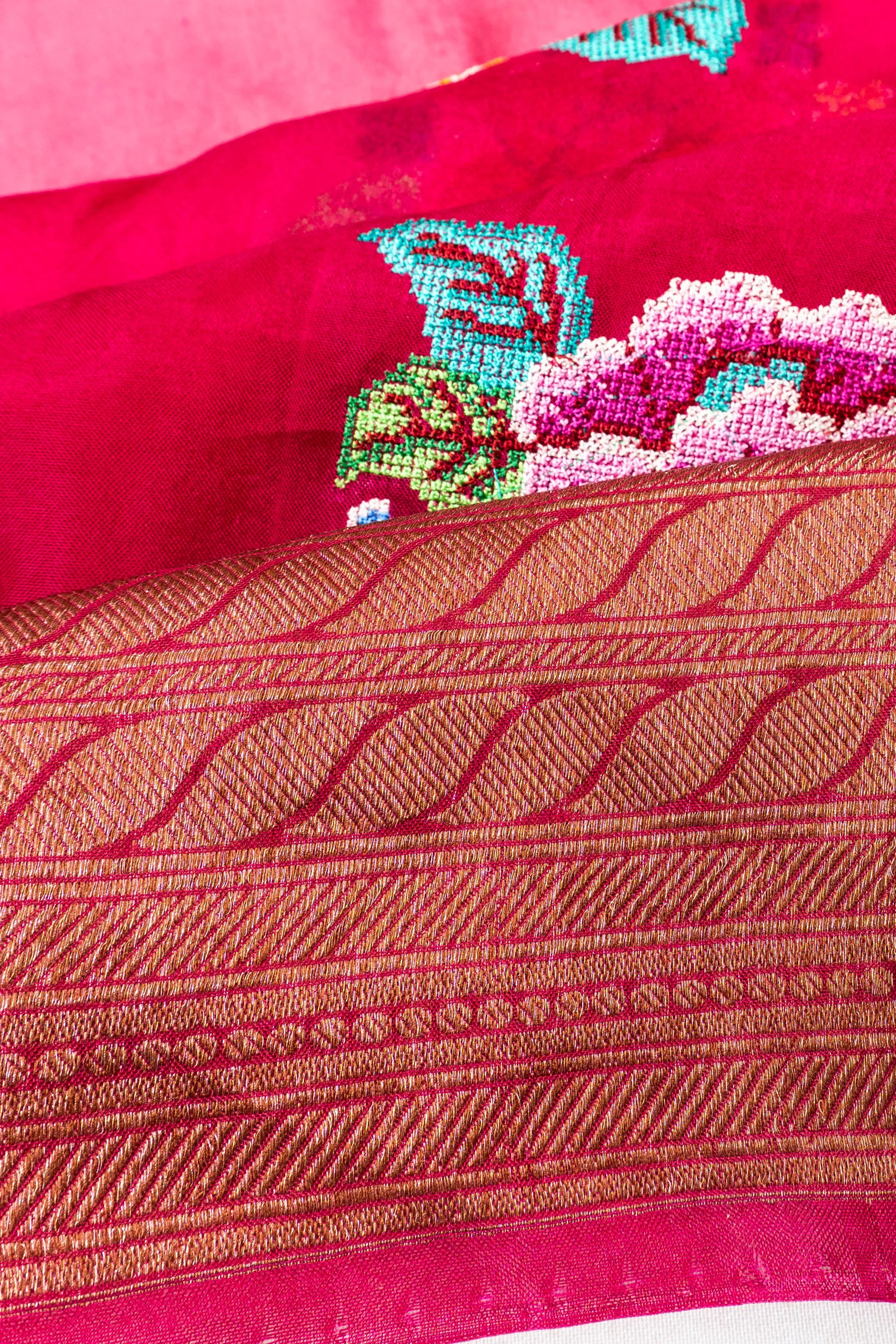 Organza Embroidery Butta Pink Saree