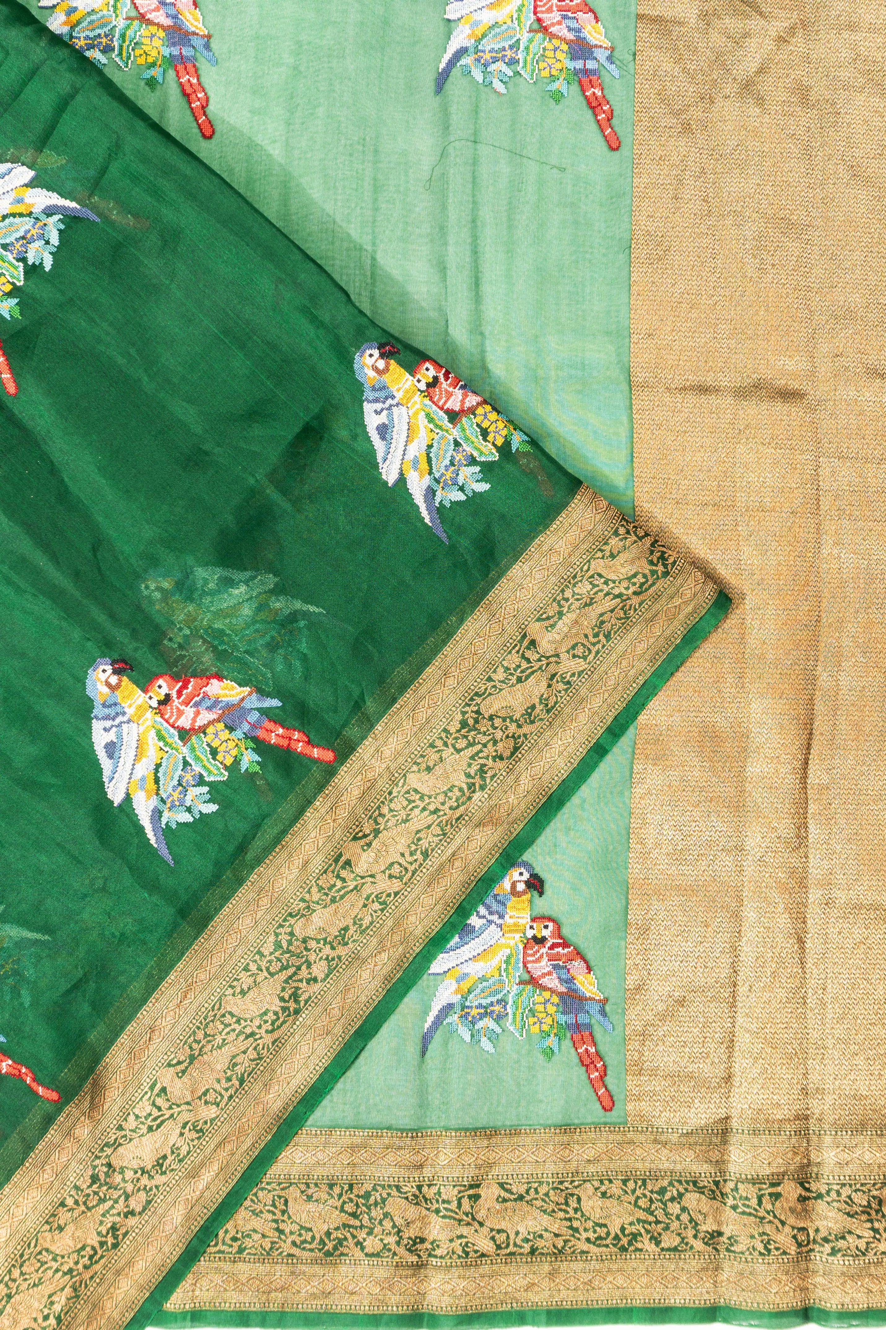 Organza Embroidery Butta Green Saree