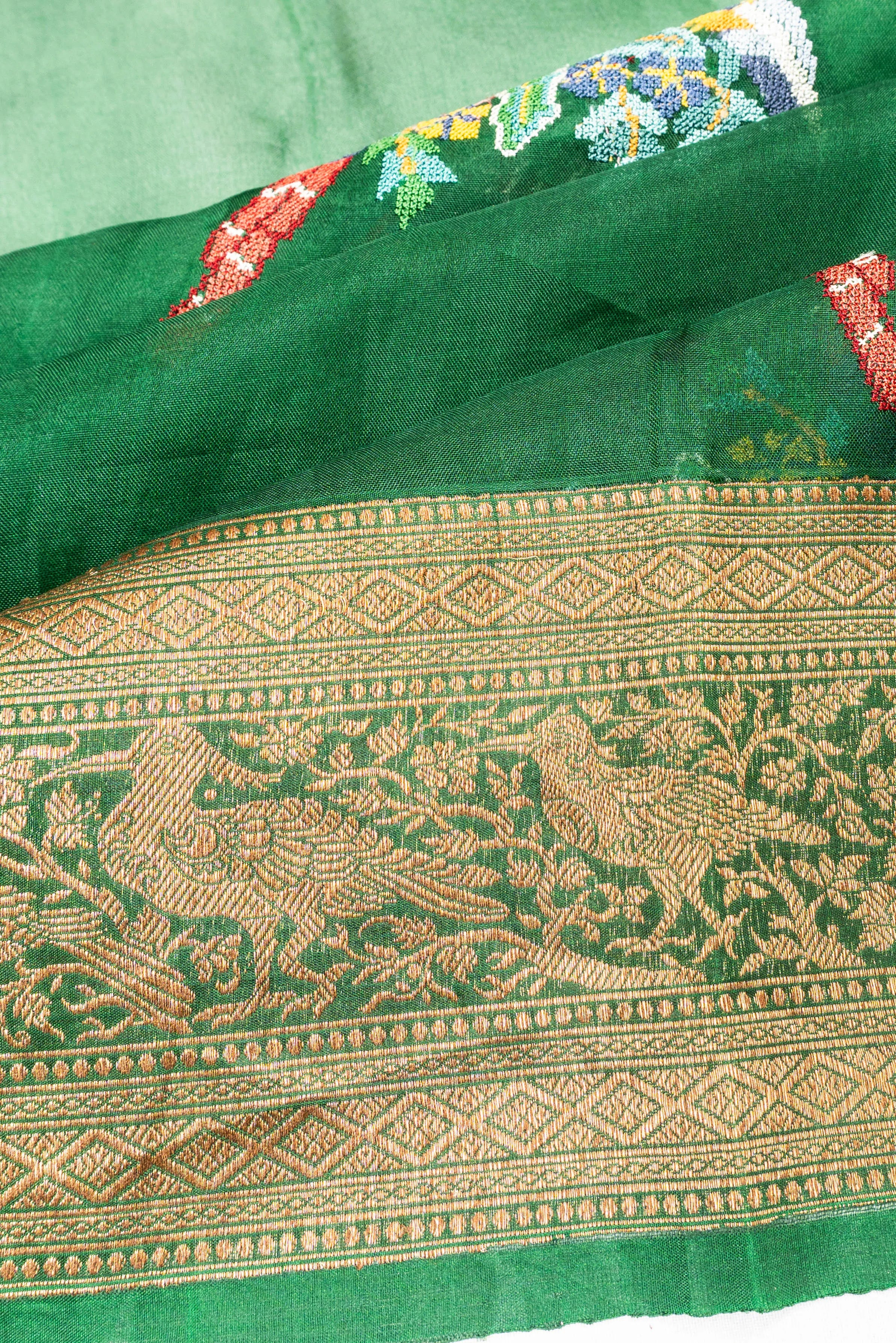 Organza Embroidery Butta Green Saree