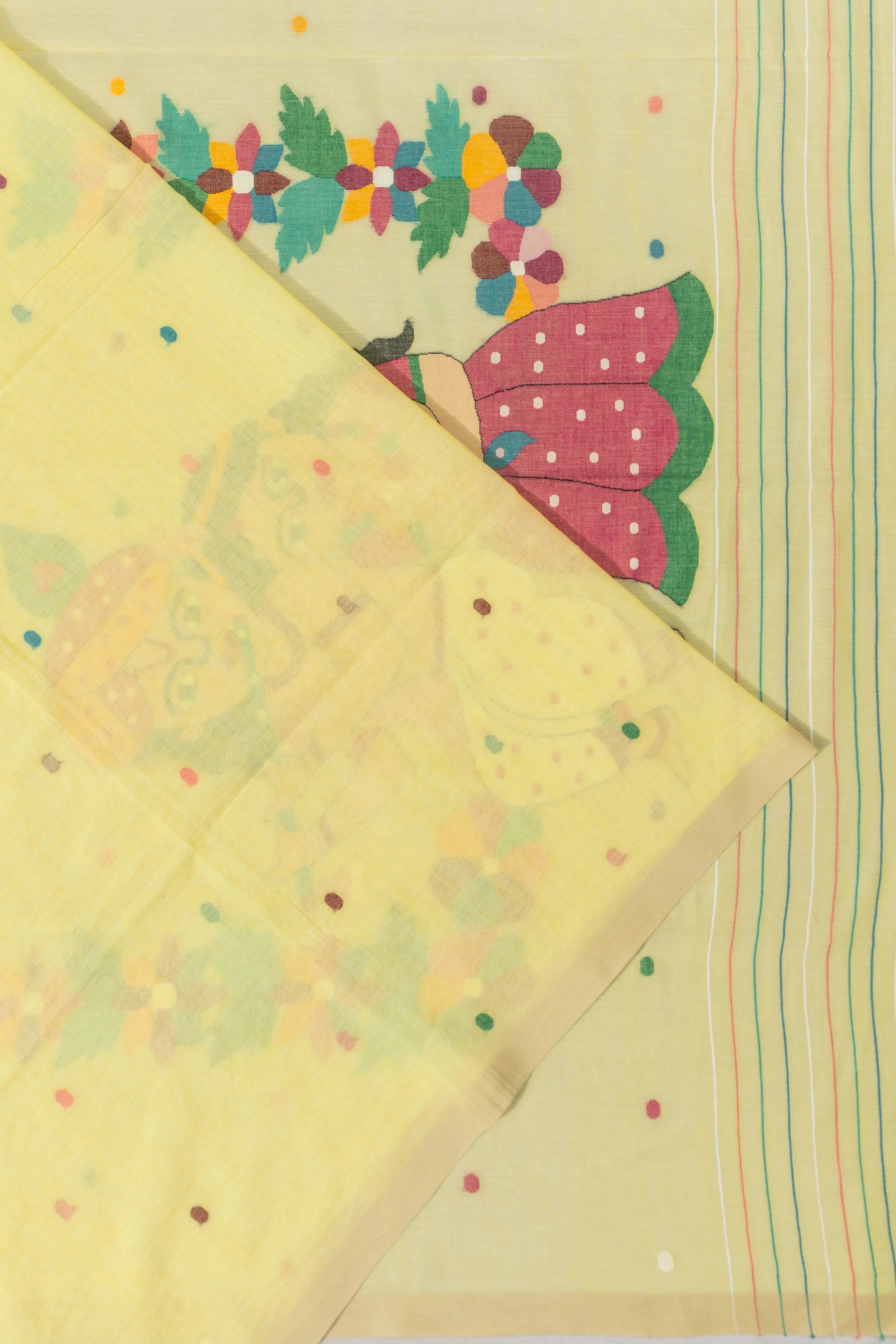 Phulia Cotton Butta Pale Yellow Saree