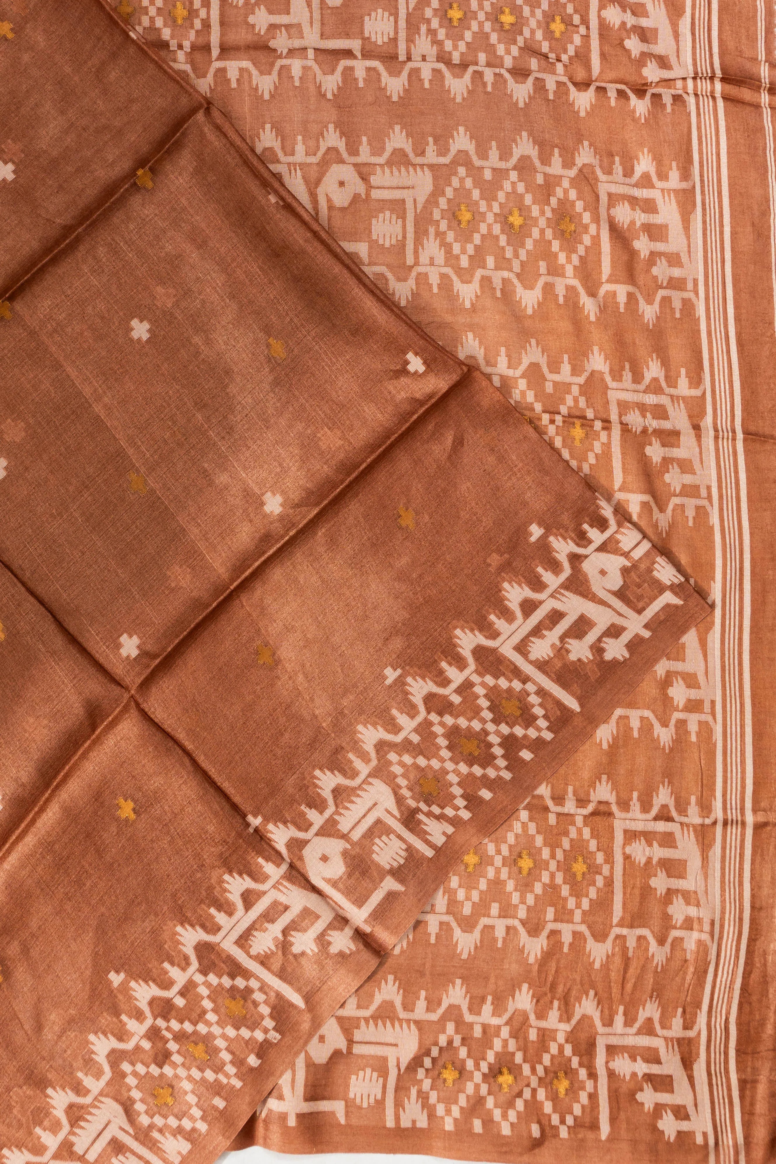 Phulia Cotton Butta Brown Saree