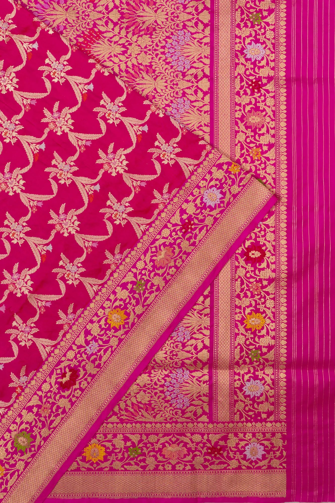 Banarasi Silk Phekwa Jaal Rani Pink Saree With Meenakari