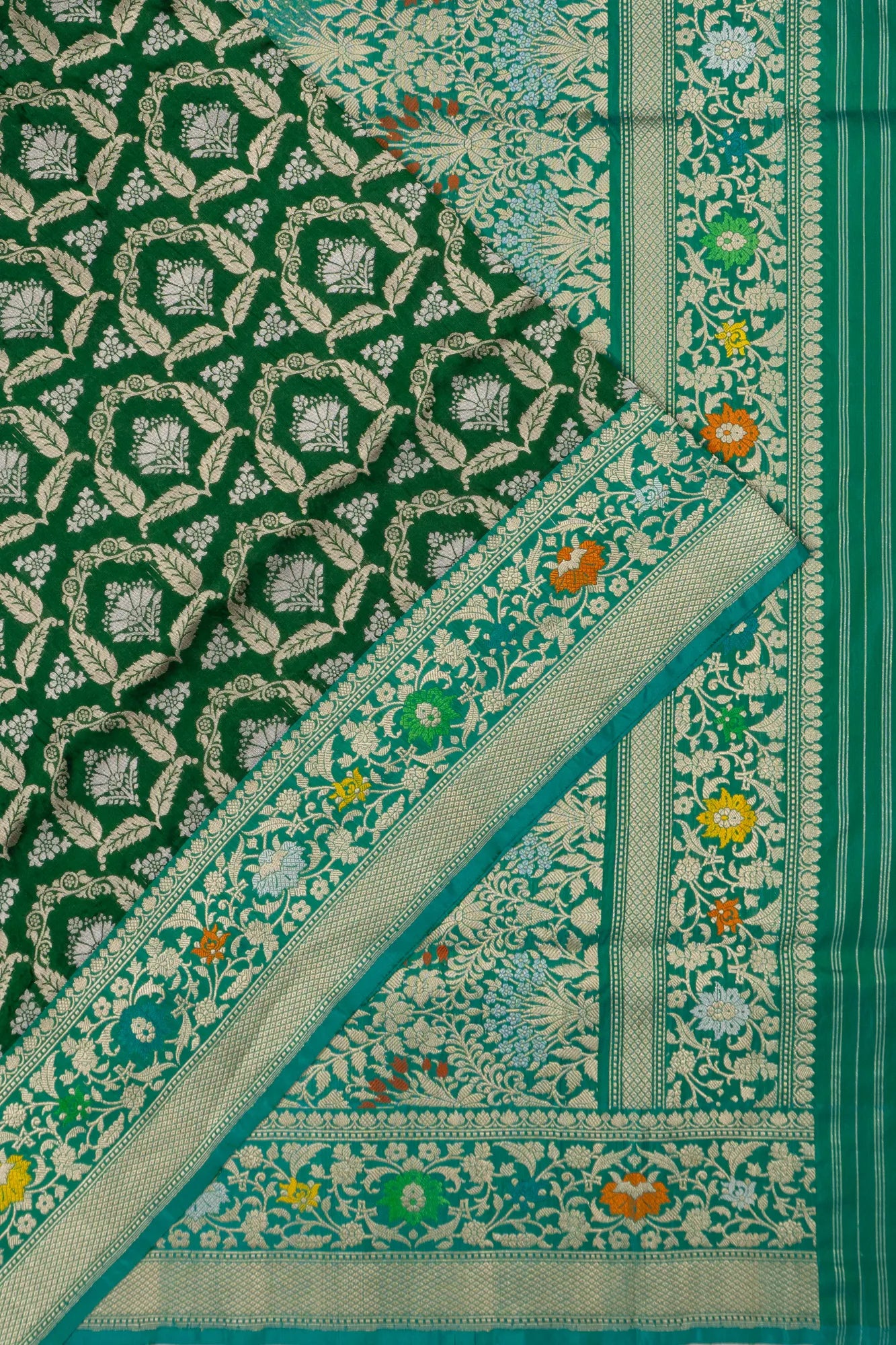 Banarasi Silk Brocade Bottle Green Saree