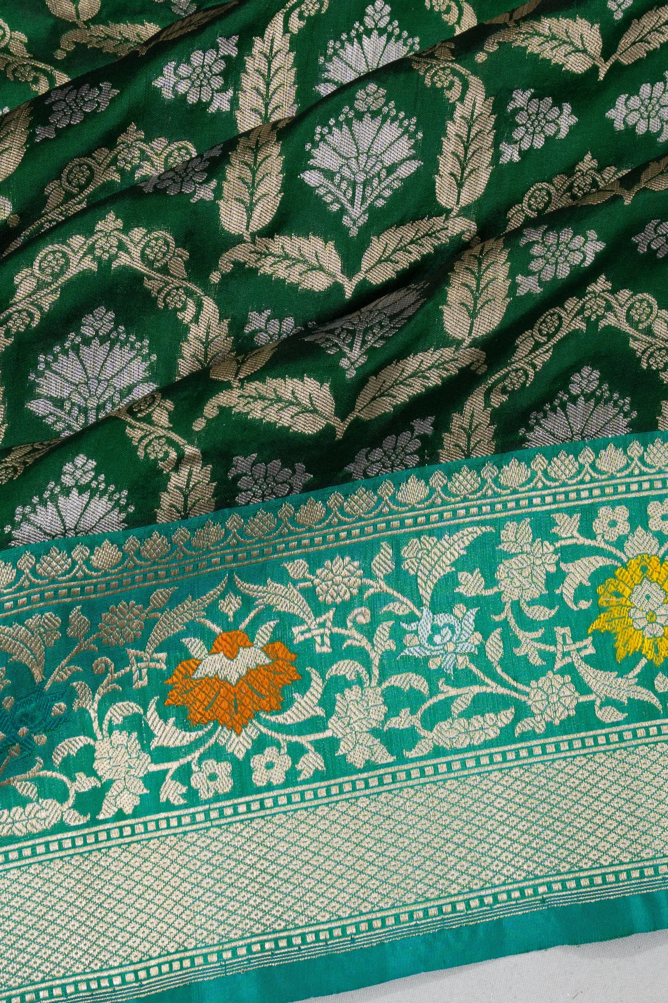 Banarasi Silk Brocade Bottle Green Saree