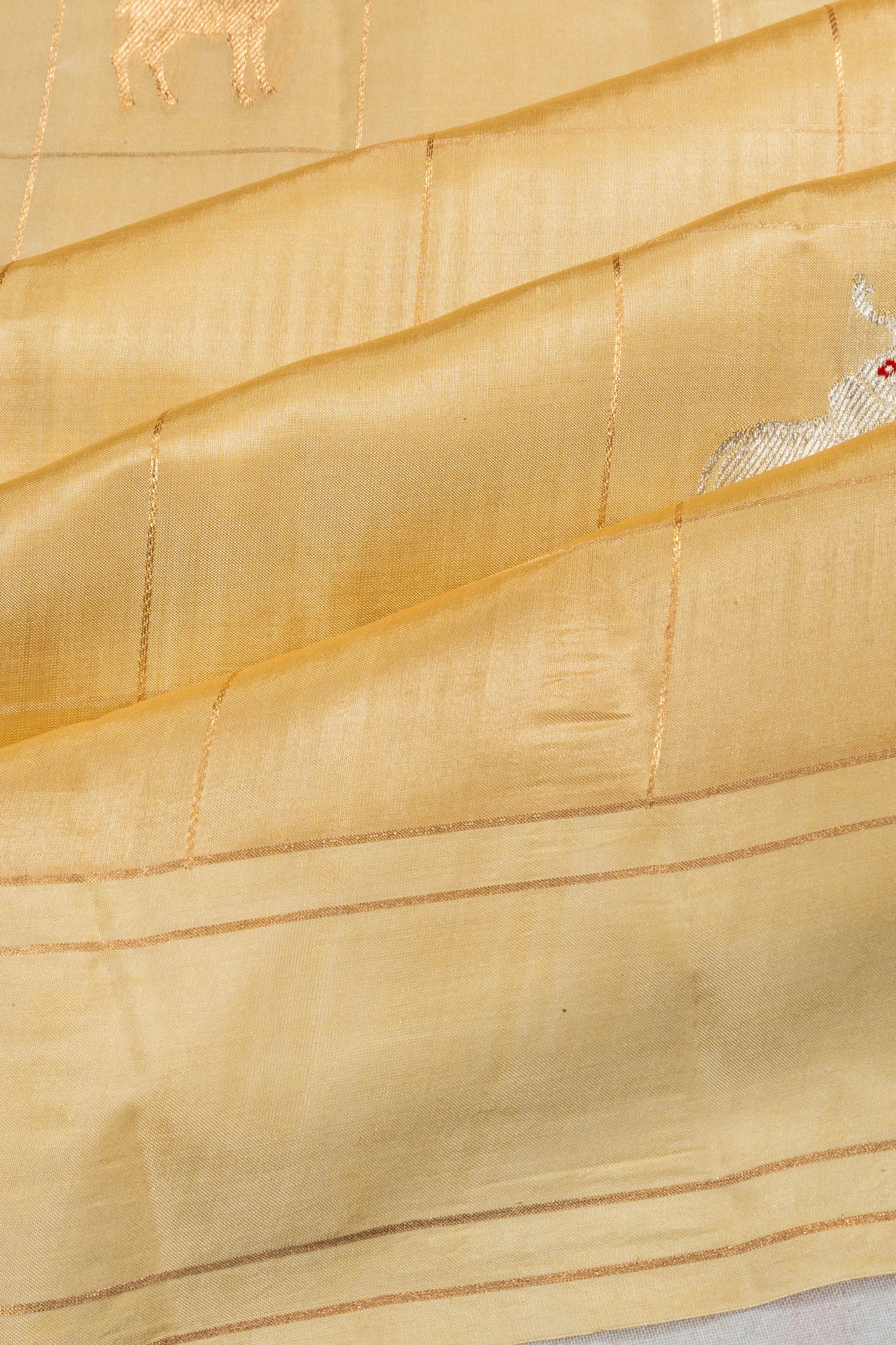 Banarasi Poona Silk Checks And Butta Cream Saree