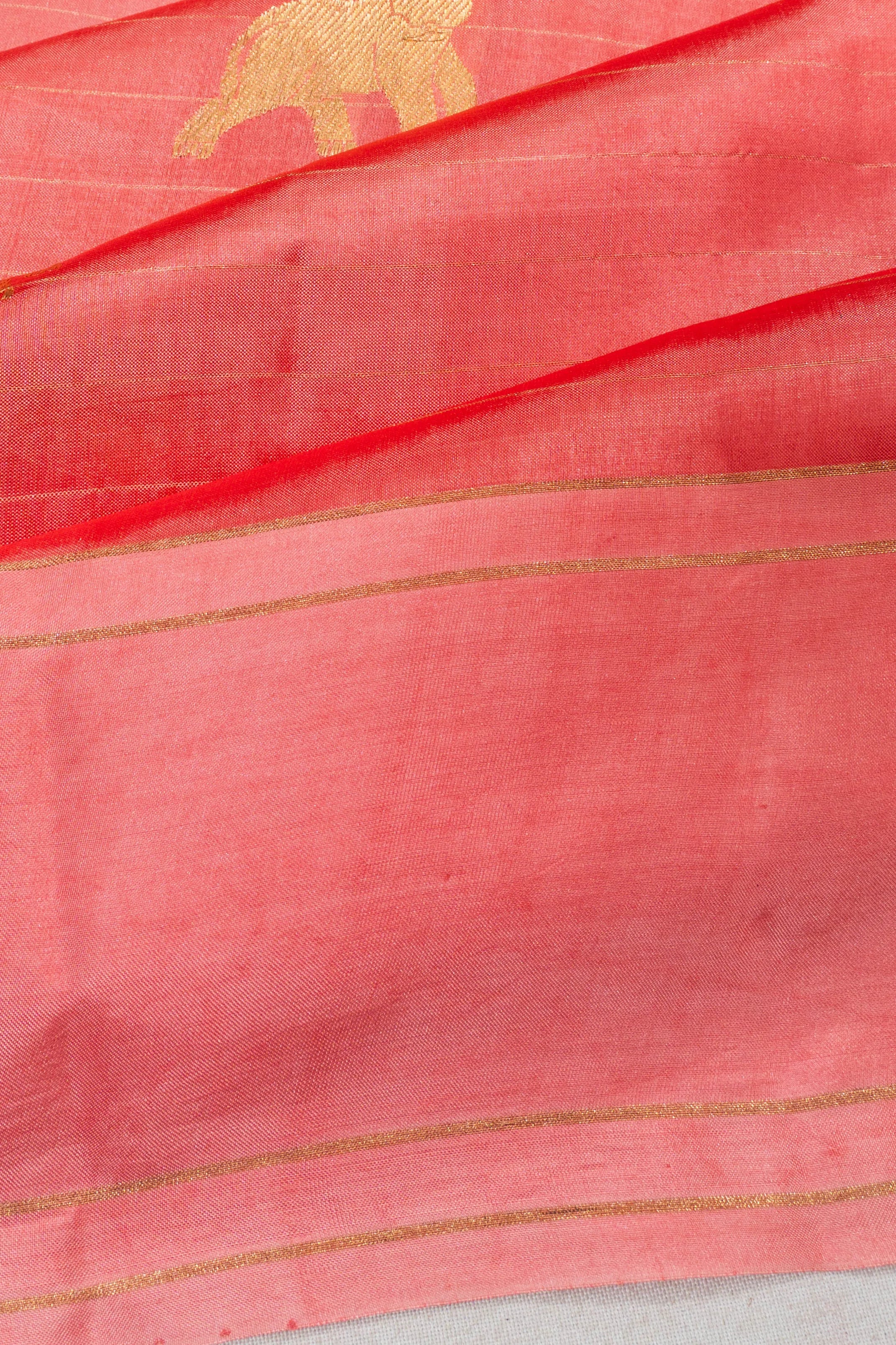 Banarasi Poona Silk Lines And Butta Peach Saree