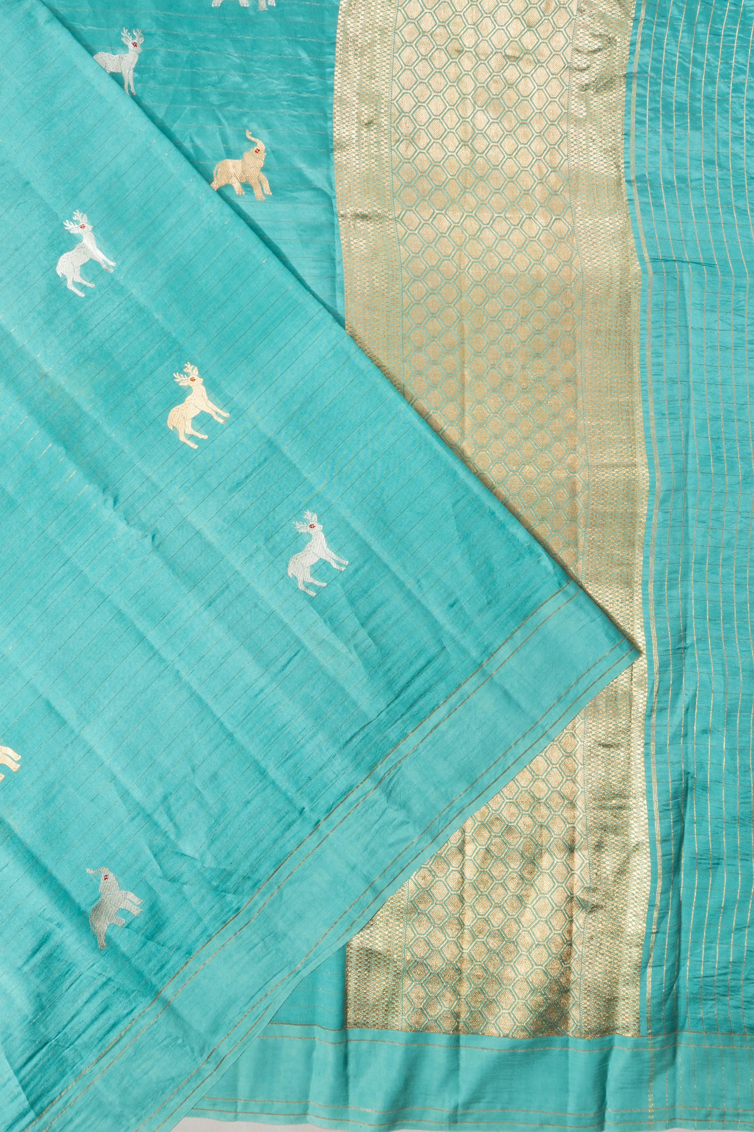 Banarasi Poona Silk Lines And Butta Sky Blue Saree