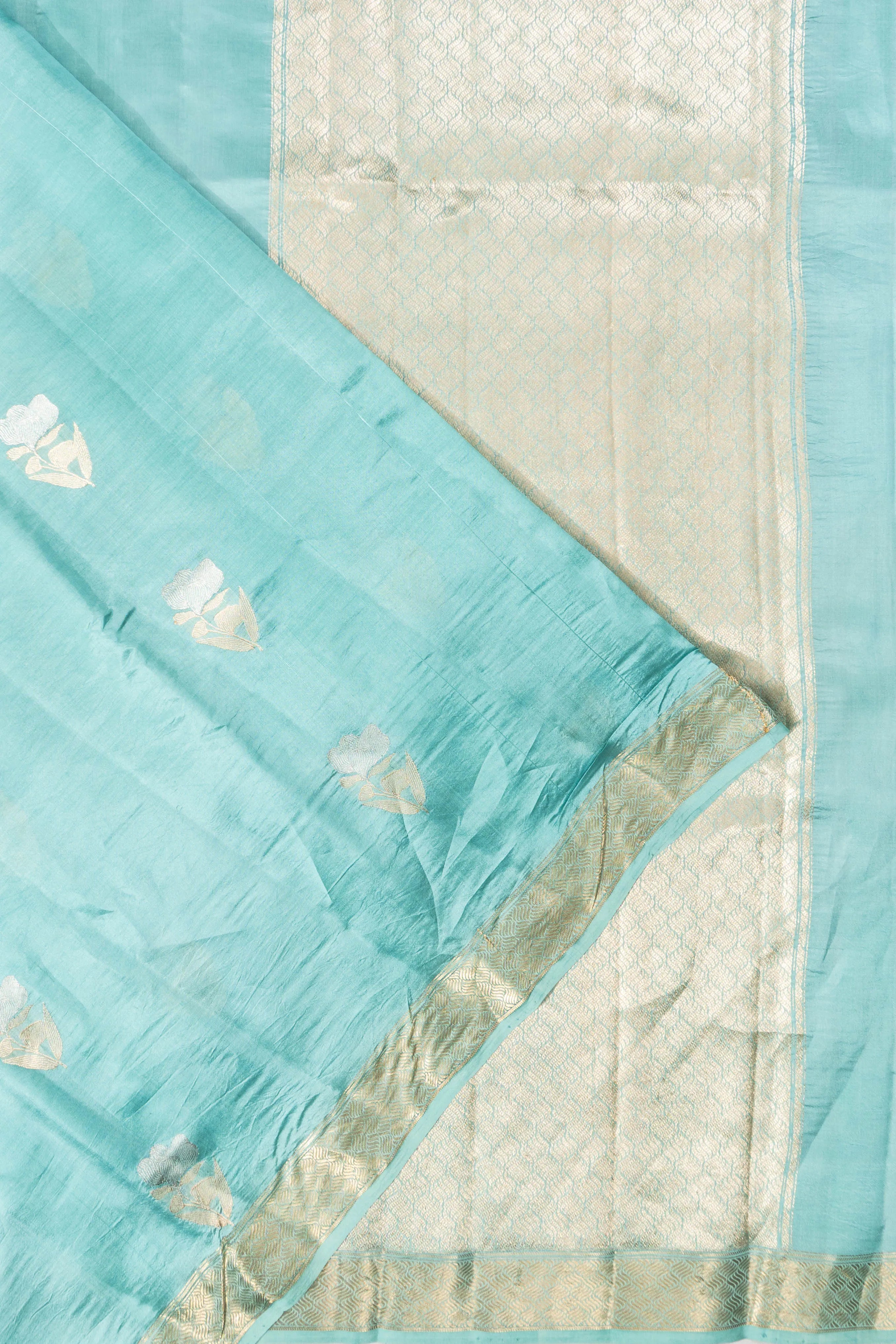 Banarasi Poona Silk Butta Sea Blue Saree