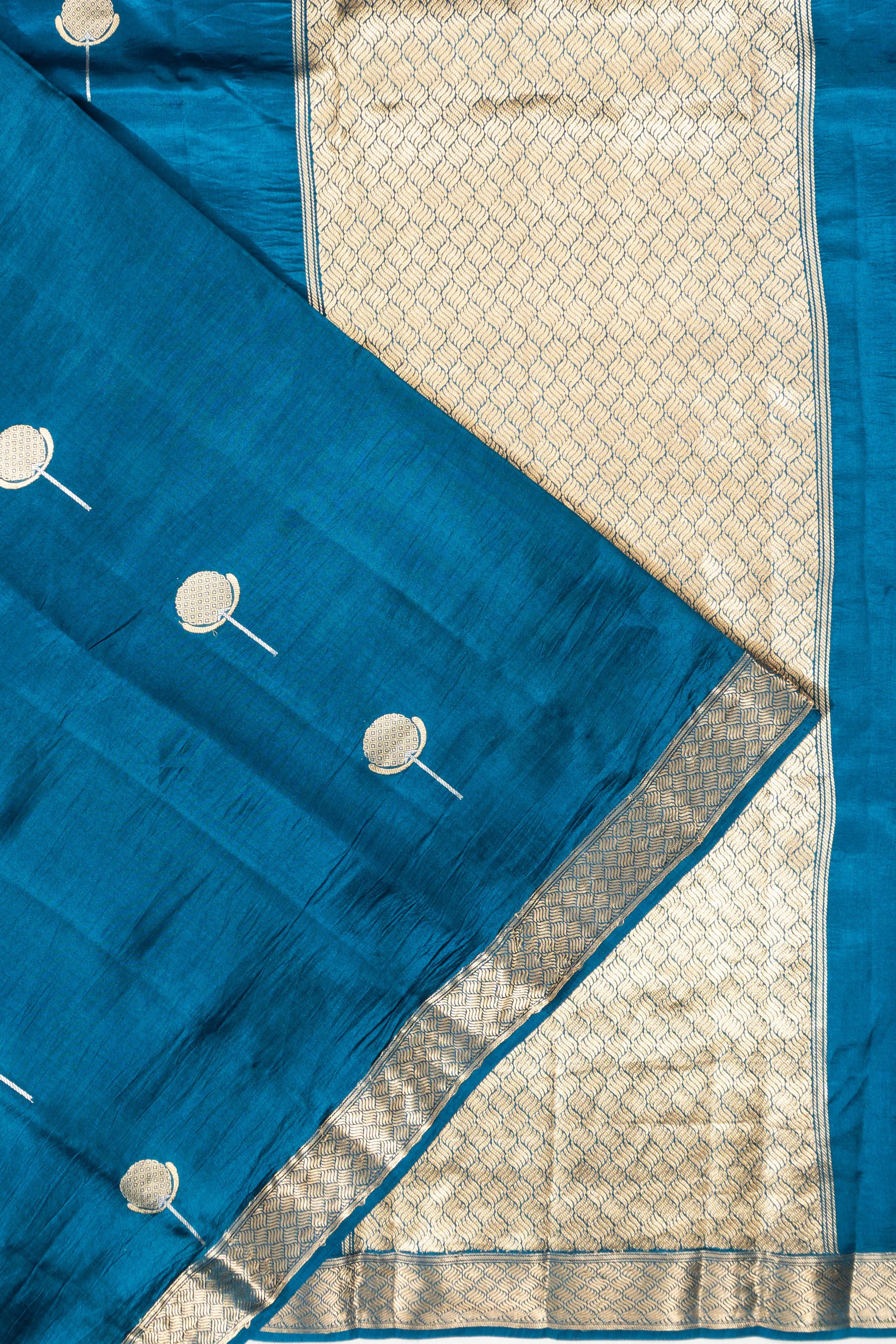Banarasi Poona Silk Butta Teal Blue Saree