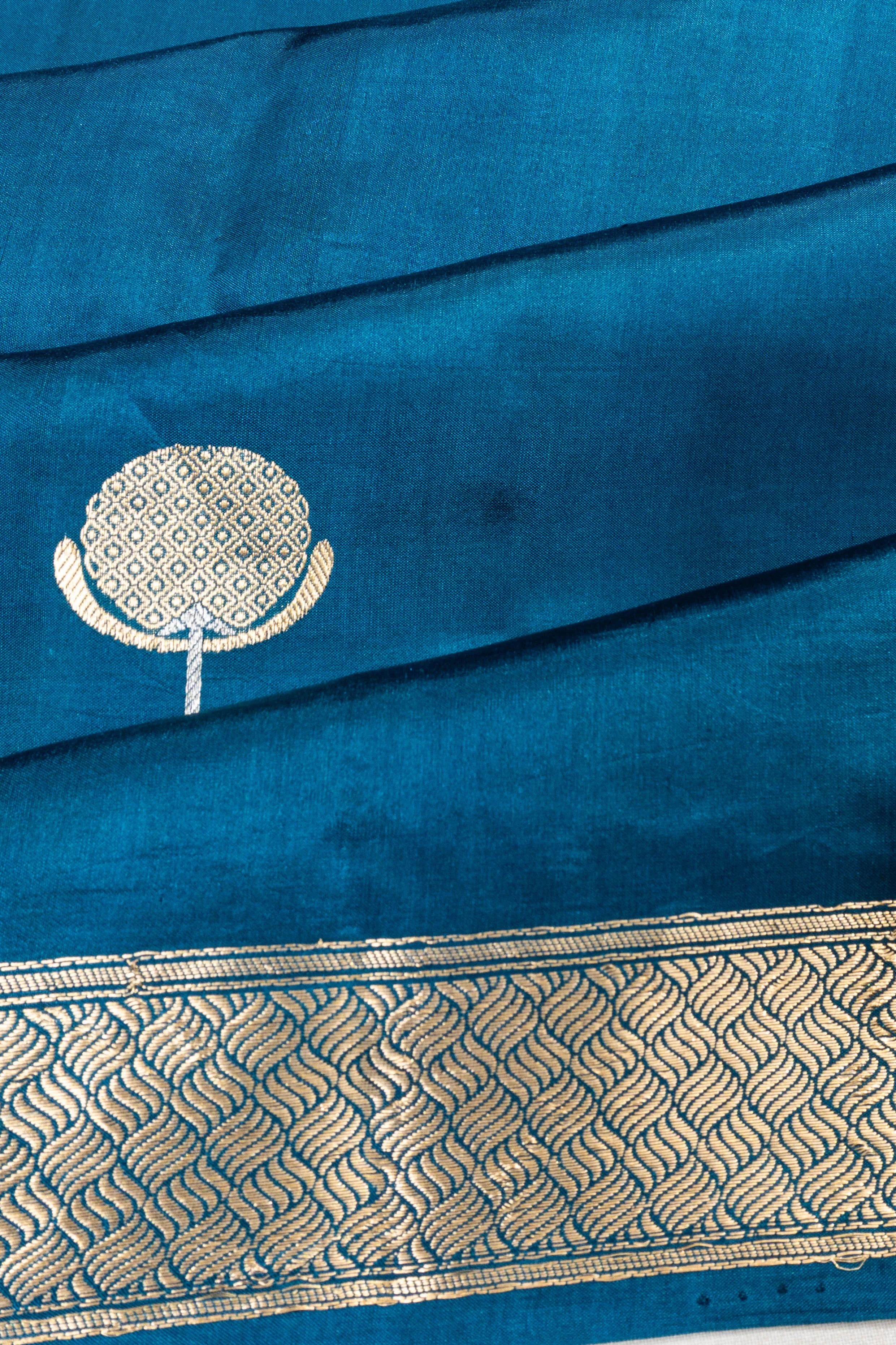 Banarasi Poona Silk Butta Teal Blue Saree