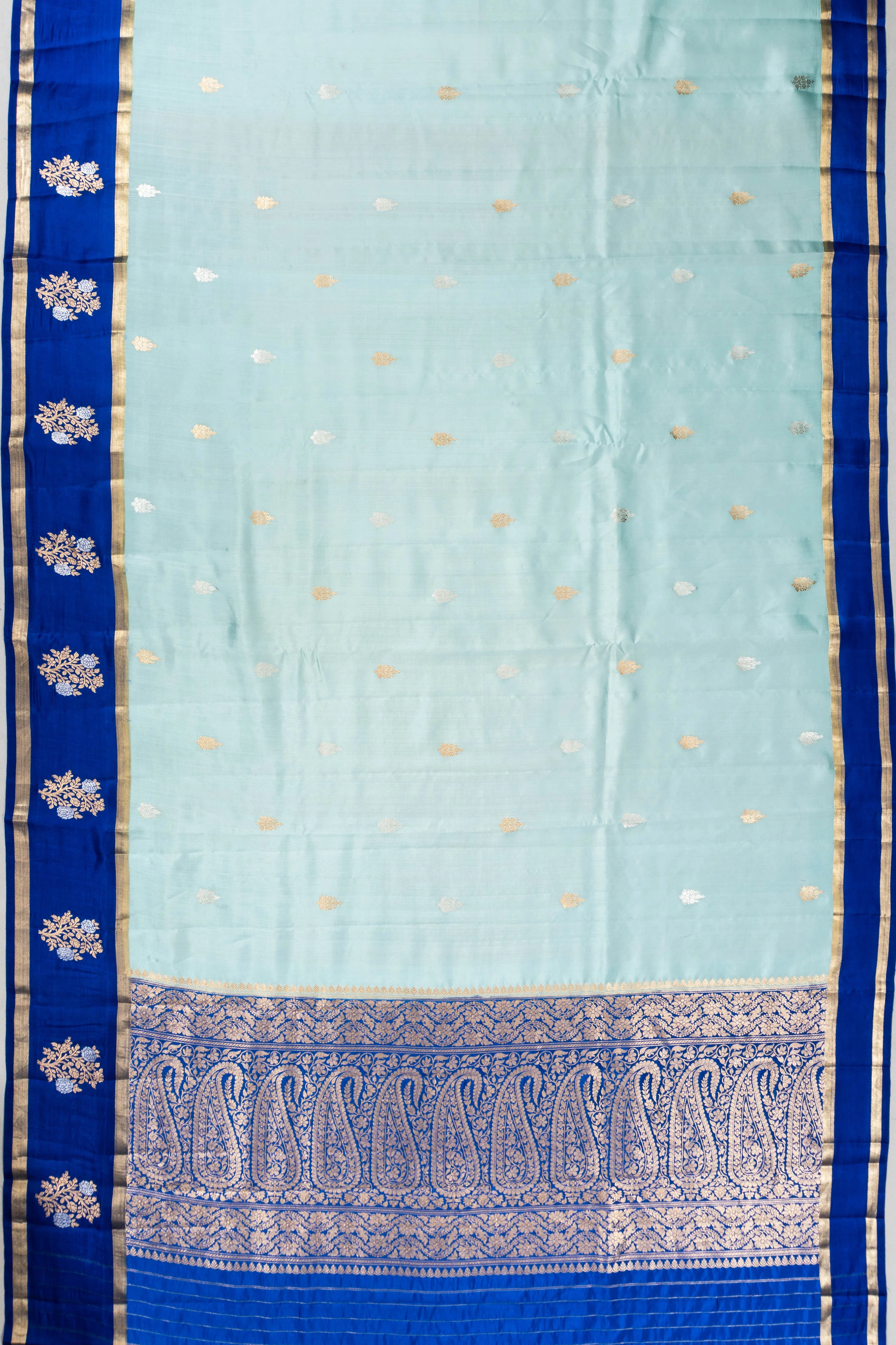 Banarasi Poona Silk Butta Sea Blue Saree