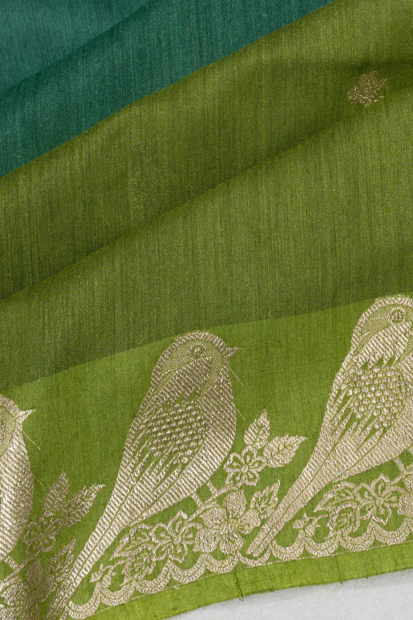 Tussar Butta Green And Blue Saree