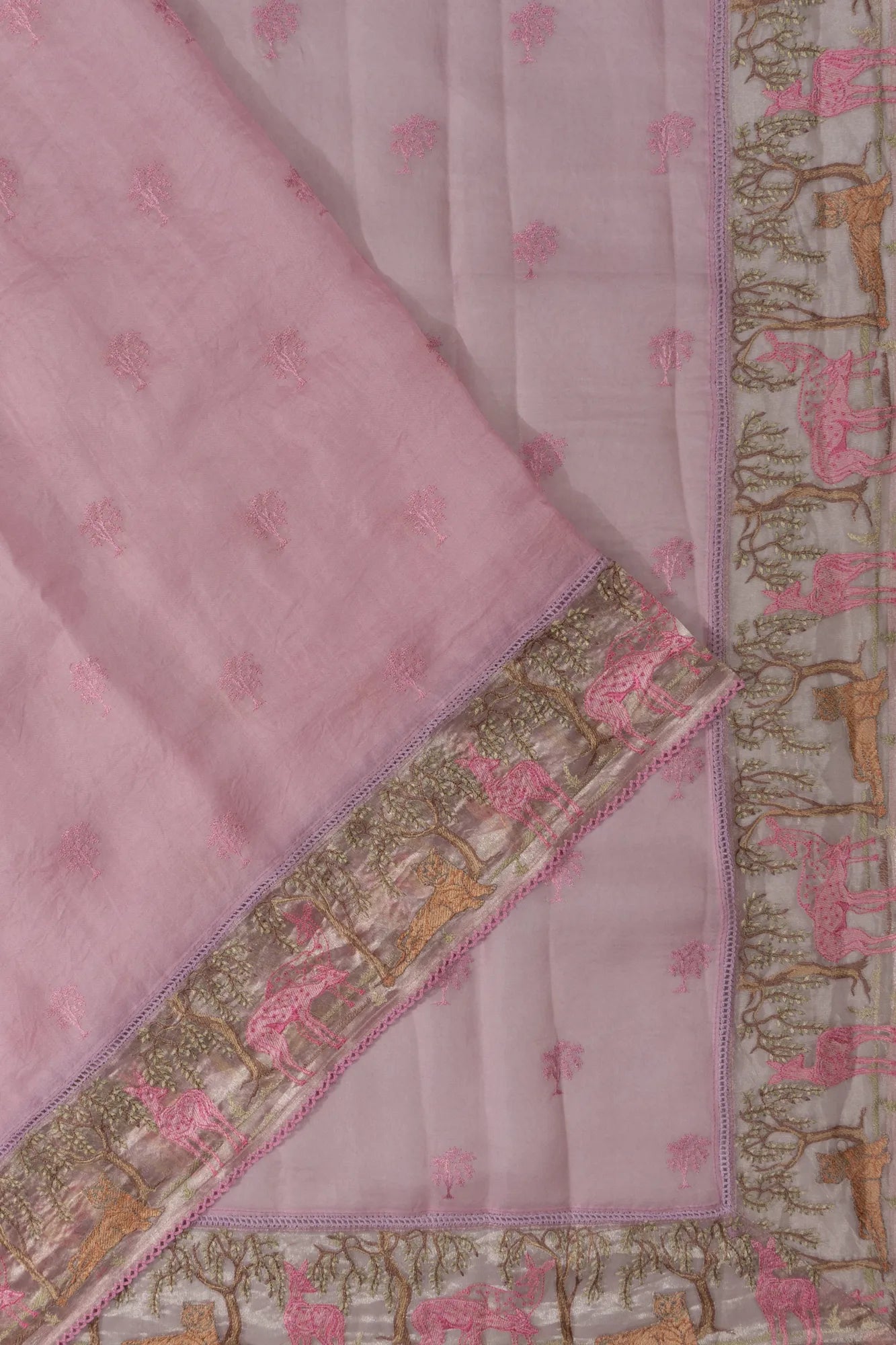 Organza Butta Baby Pink Saree With Embroidery Border