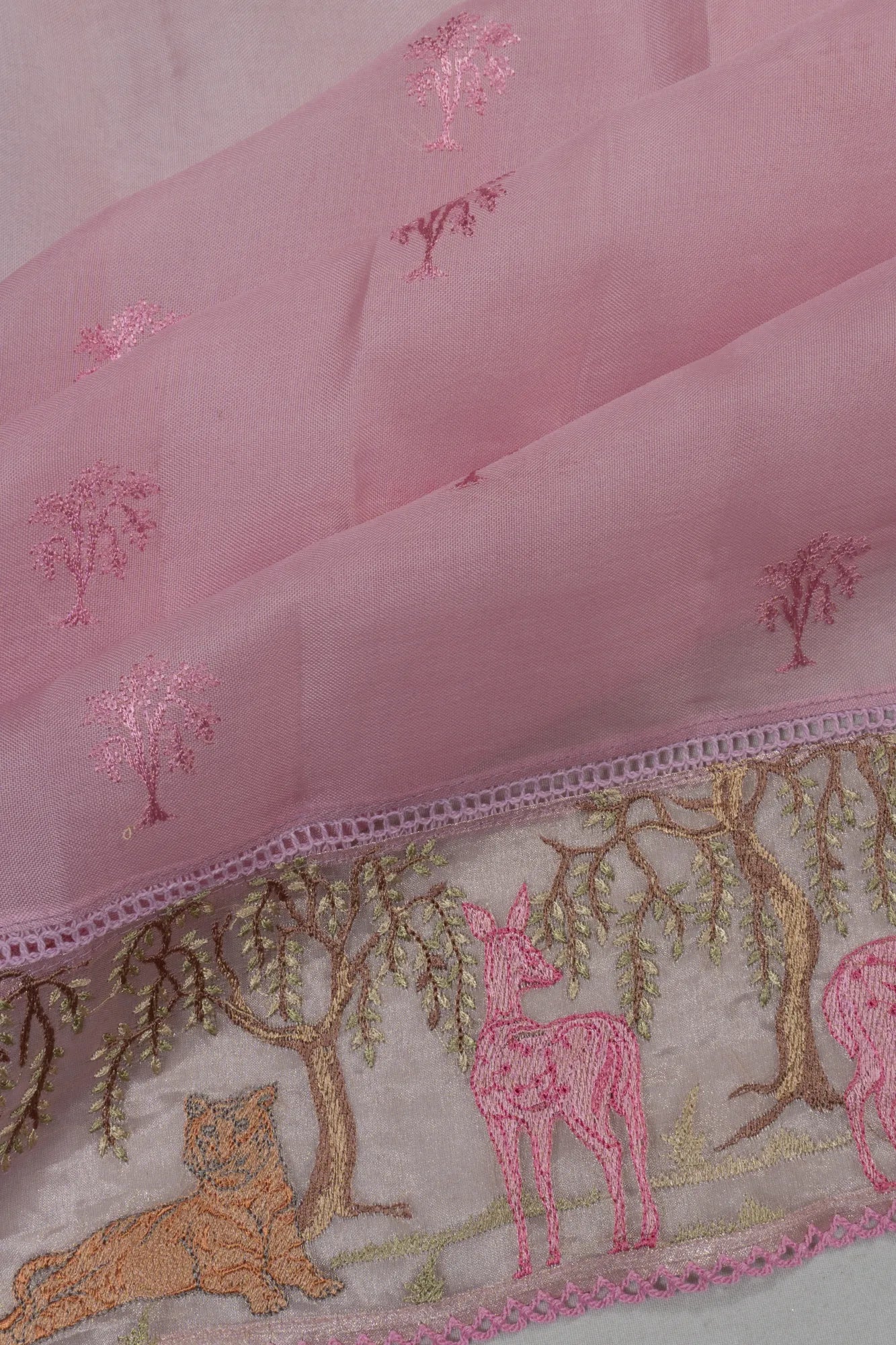 Organza Butta Baby Pink Saree With Embroidery Border