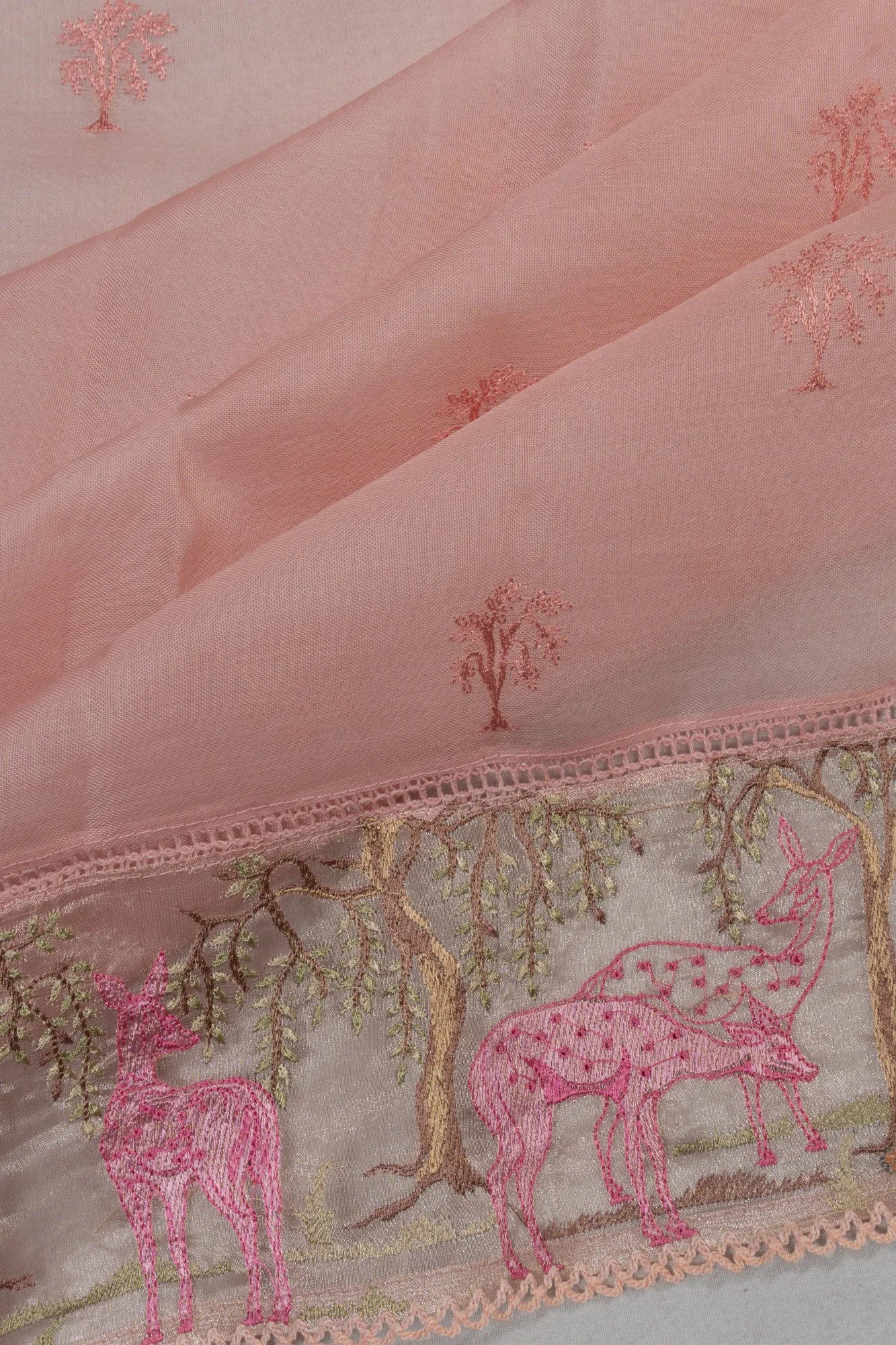 Organza Butta Peach Saree With Embroidery Border