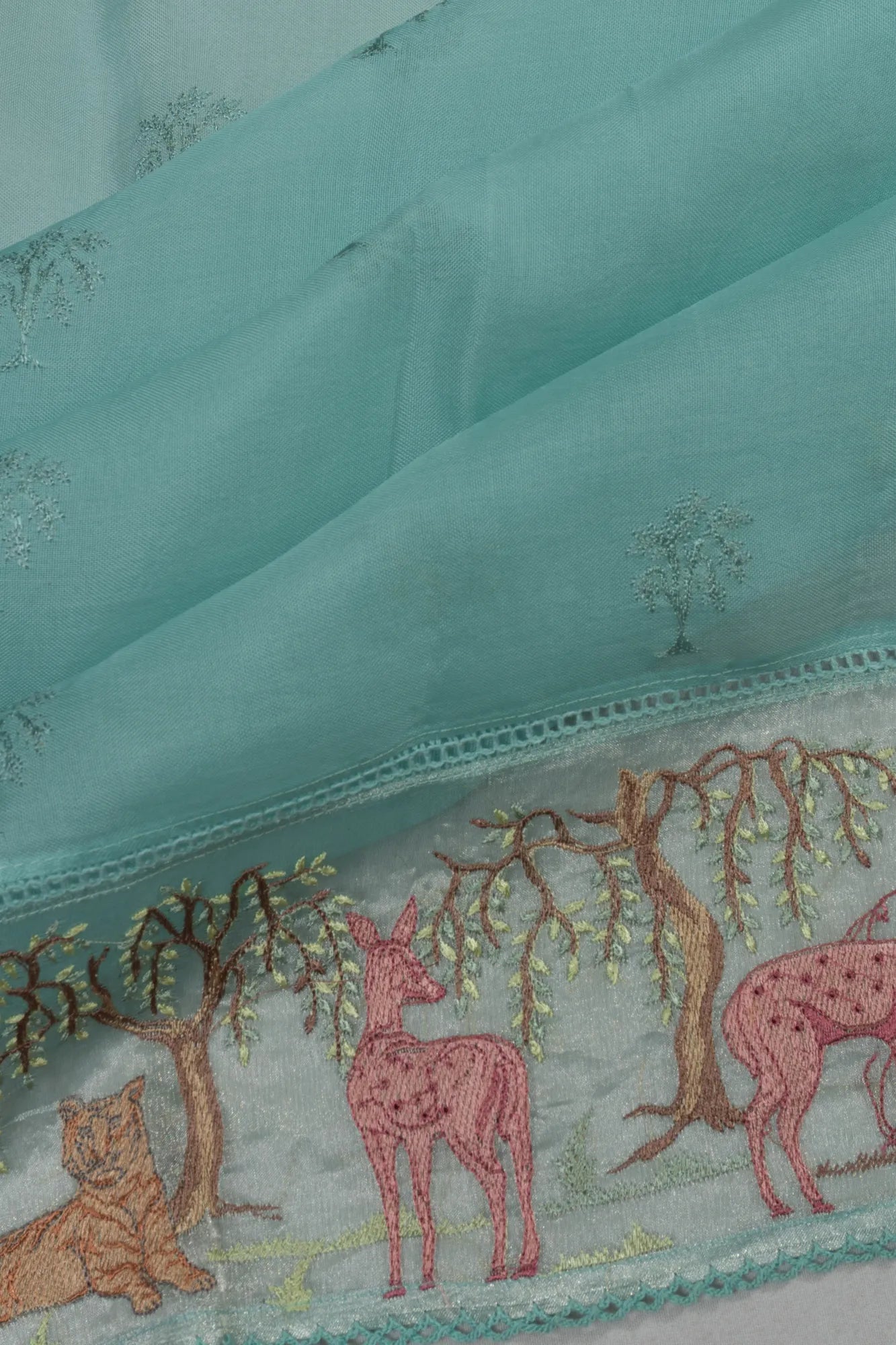 Organza Butta Sky Blue Saree With Embroidery Border