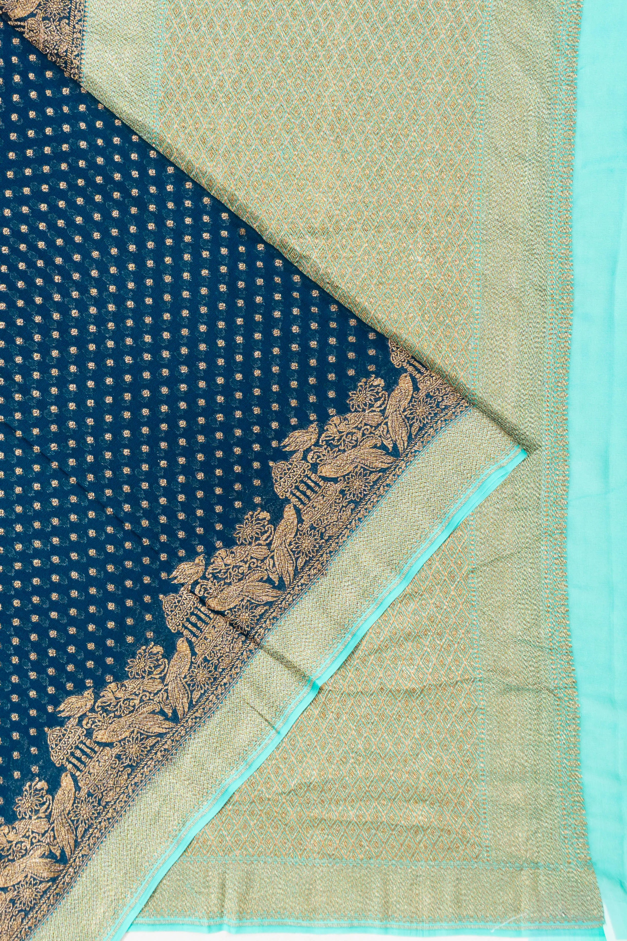 Banarasi Georgette Brocade Teal Blue Saree