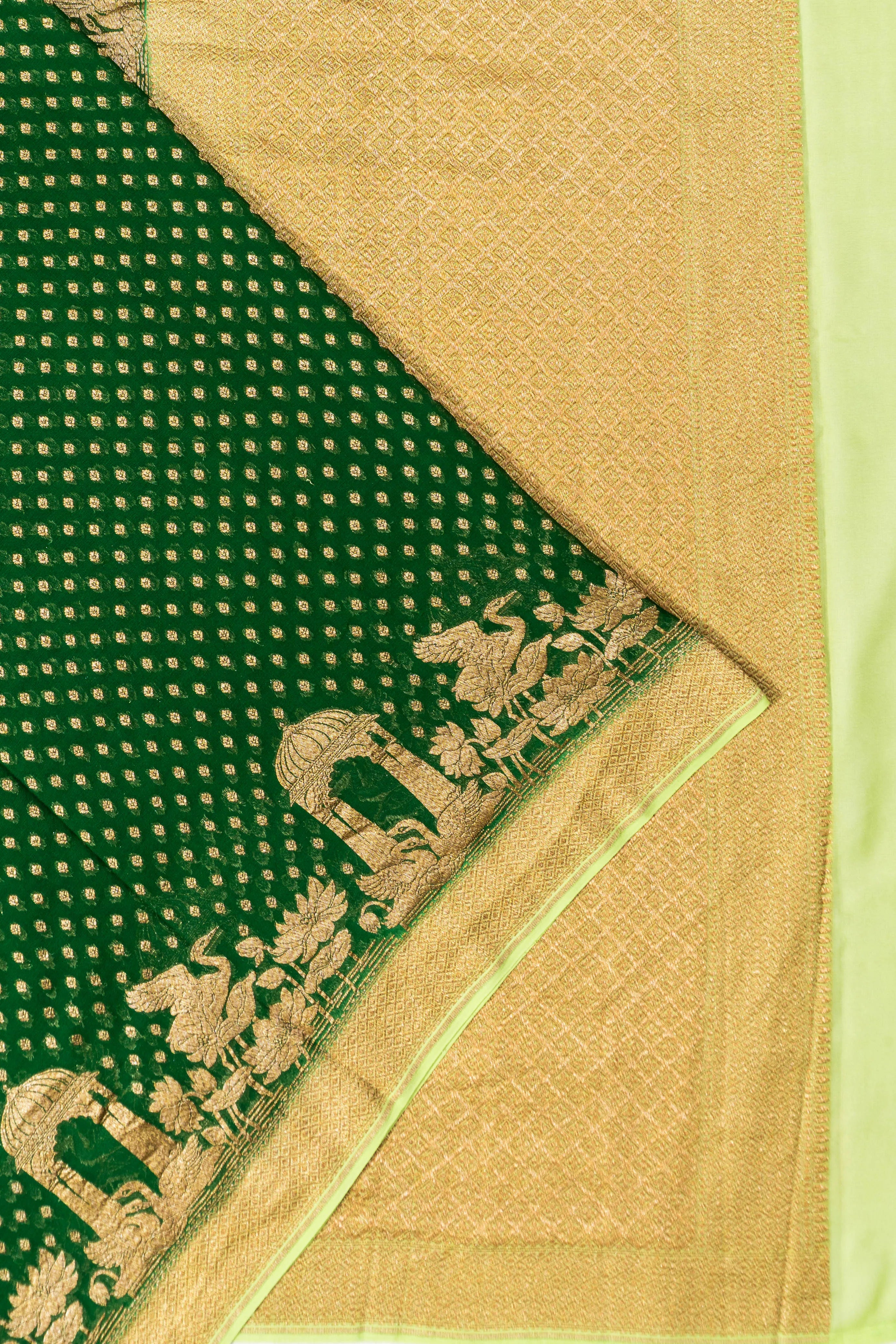 Banarasi Georgette Brocade Dark Green Saree