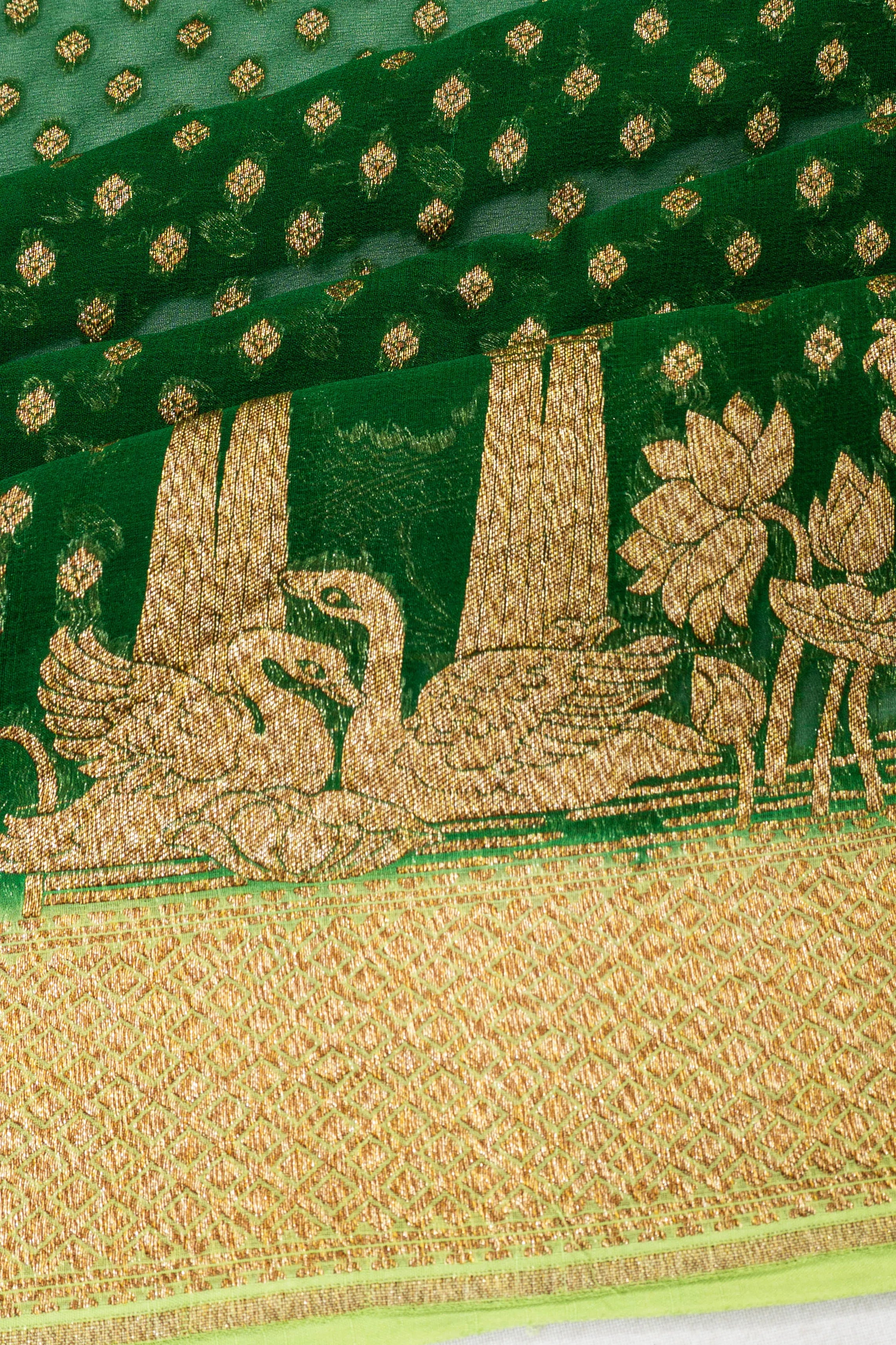 Banarasi Georgette Brocade Dark Green Saree