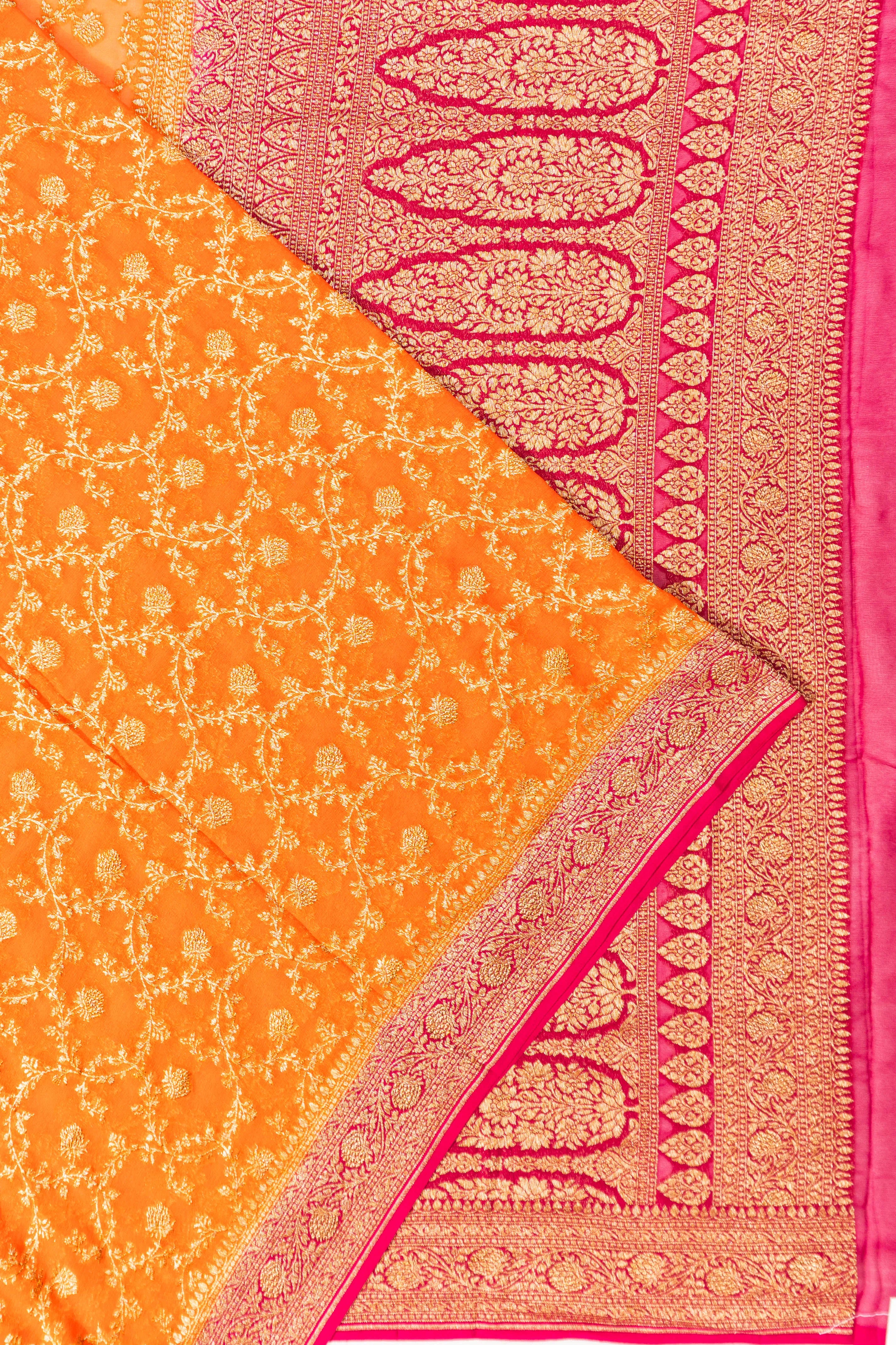 Banarasi Georgette Brocade Mustard Yellow Saree