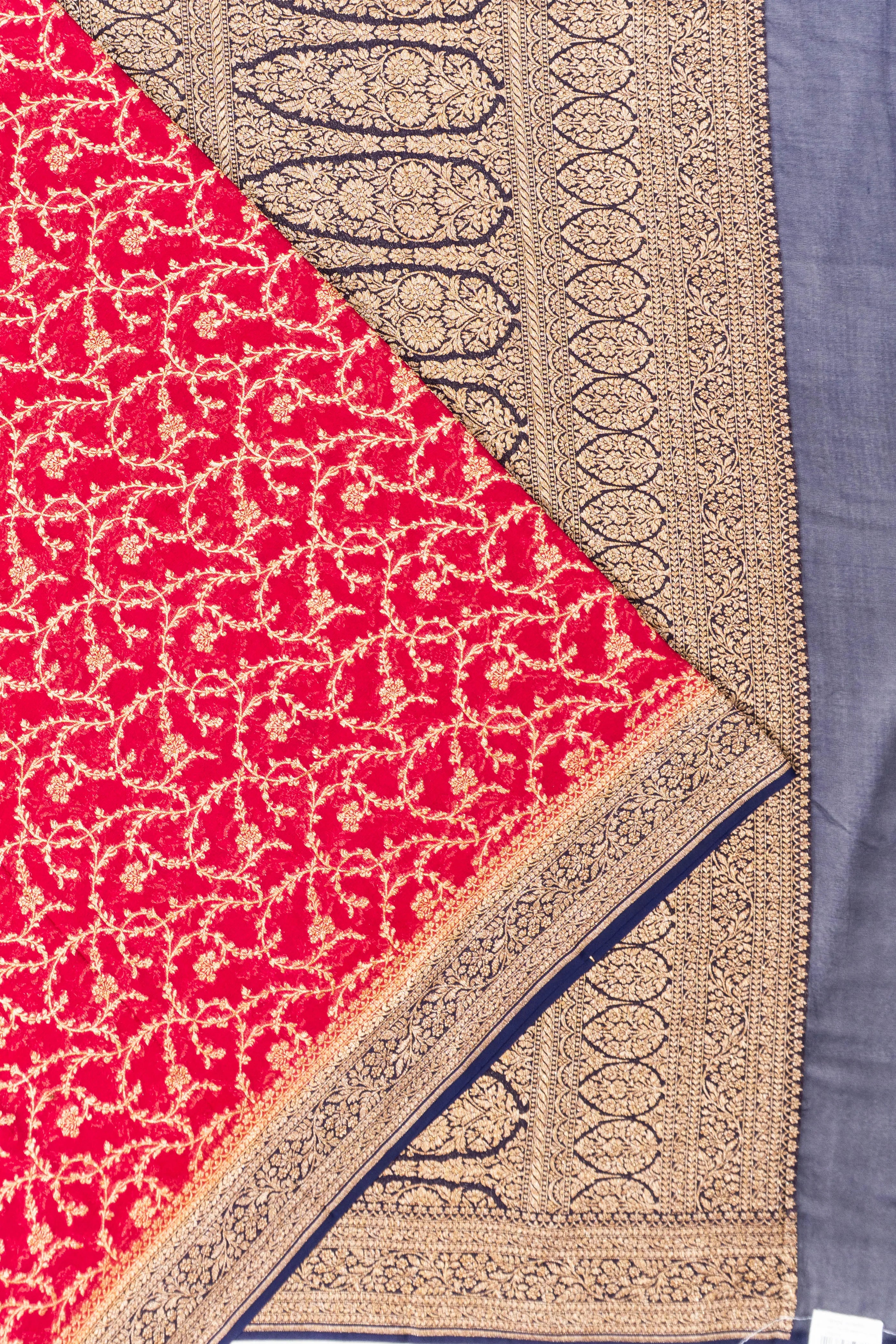 Banarasi Georgette Brocade Rani Pink Saree