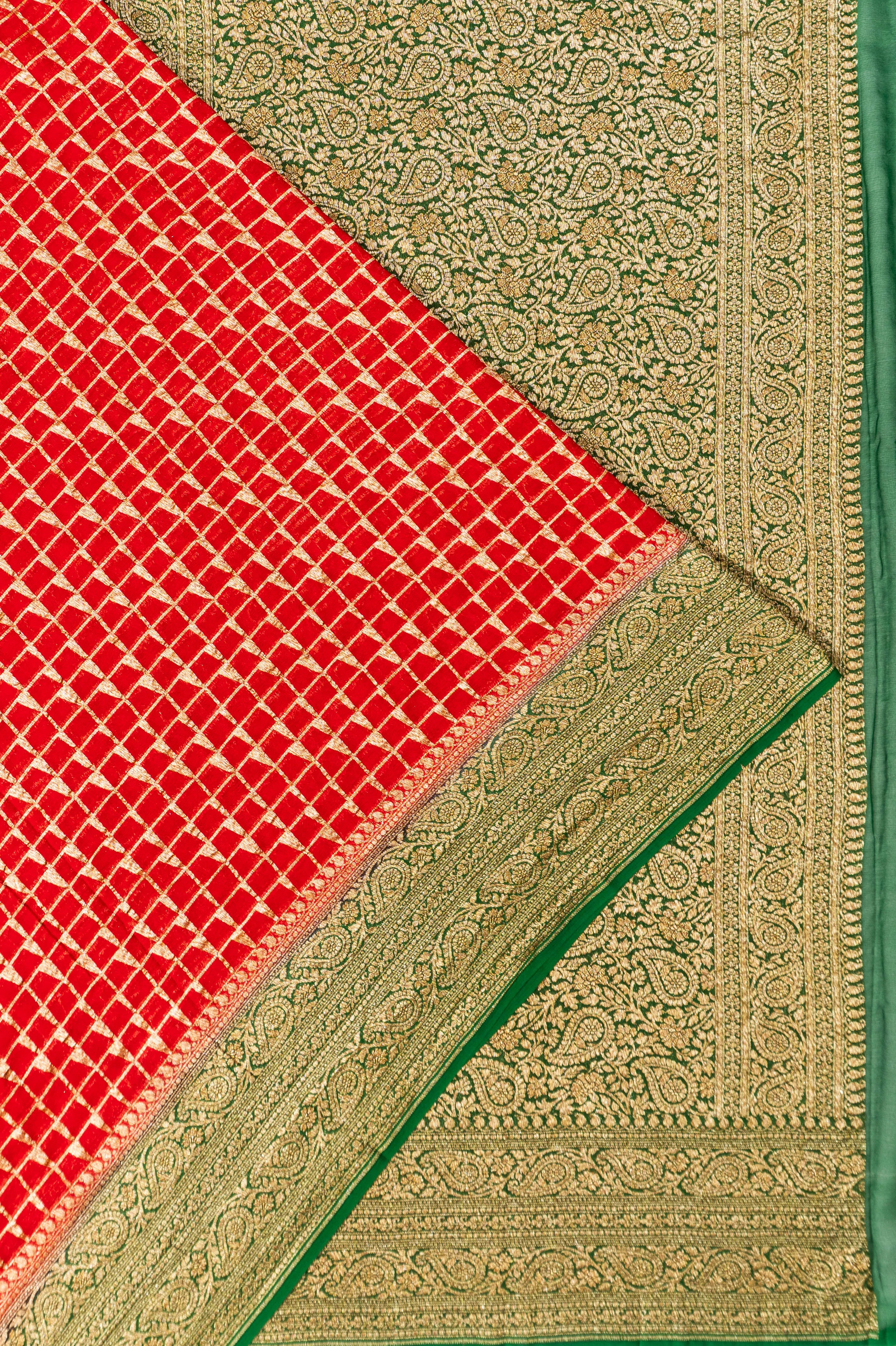 Banarasi Georgette Checks Red Saree