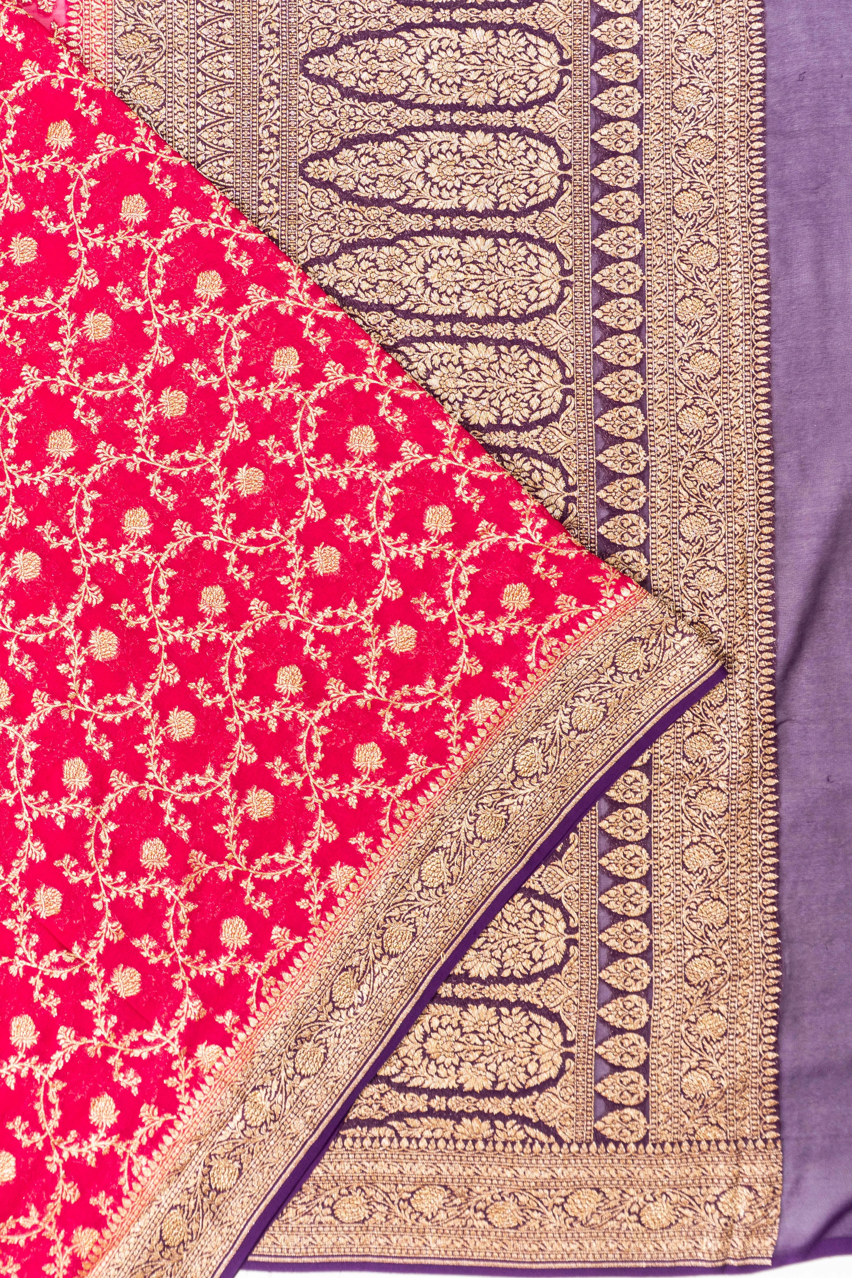 Banarasi Georgette Brocade Rani Pink Saree