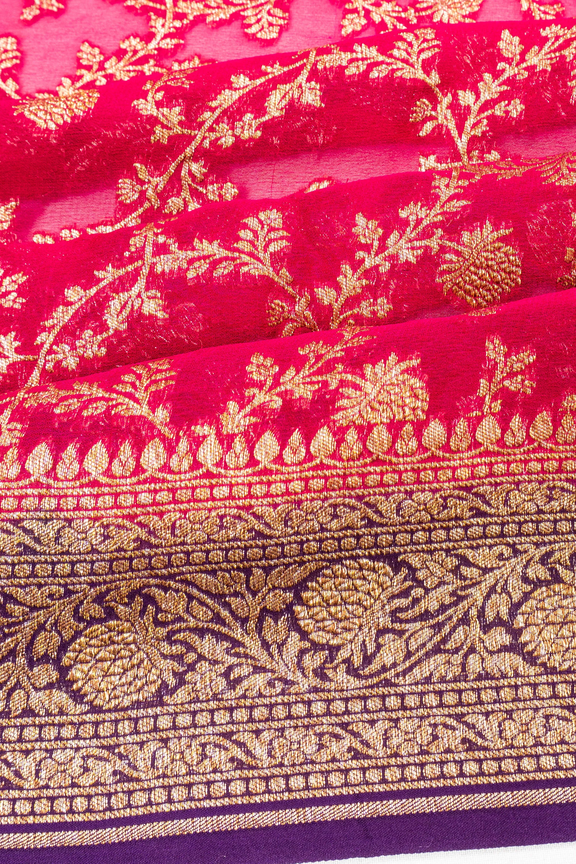 Banarasi Georgette Brocade Rani Pink Saree