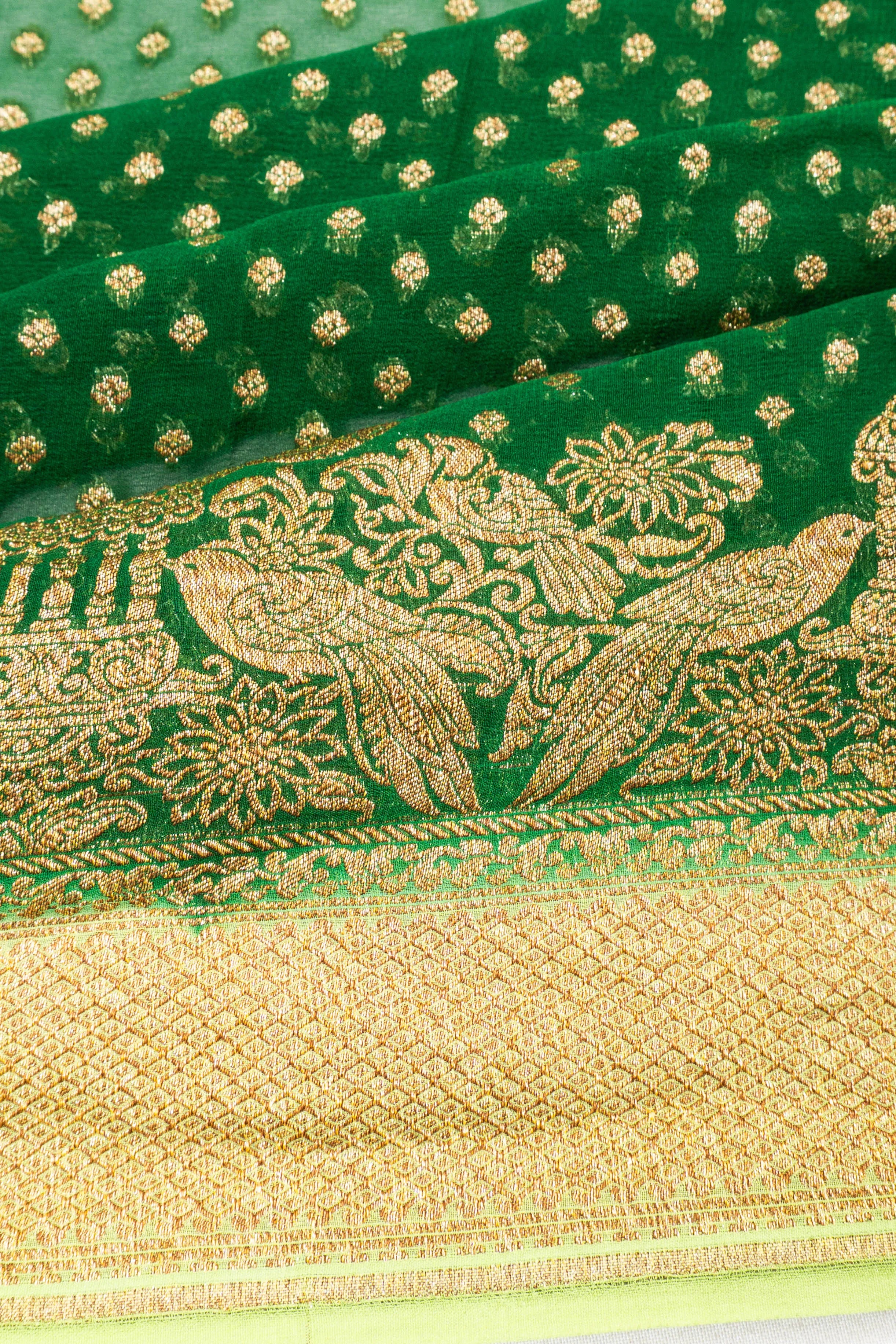 Banarasi Georgette Brocade Dark Green Saree