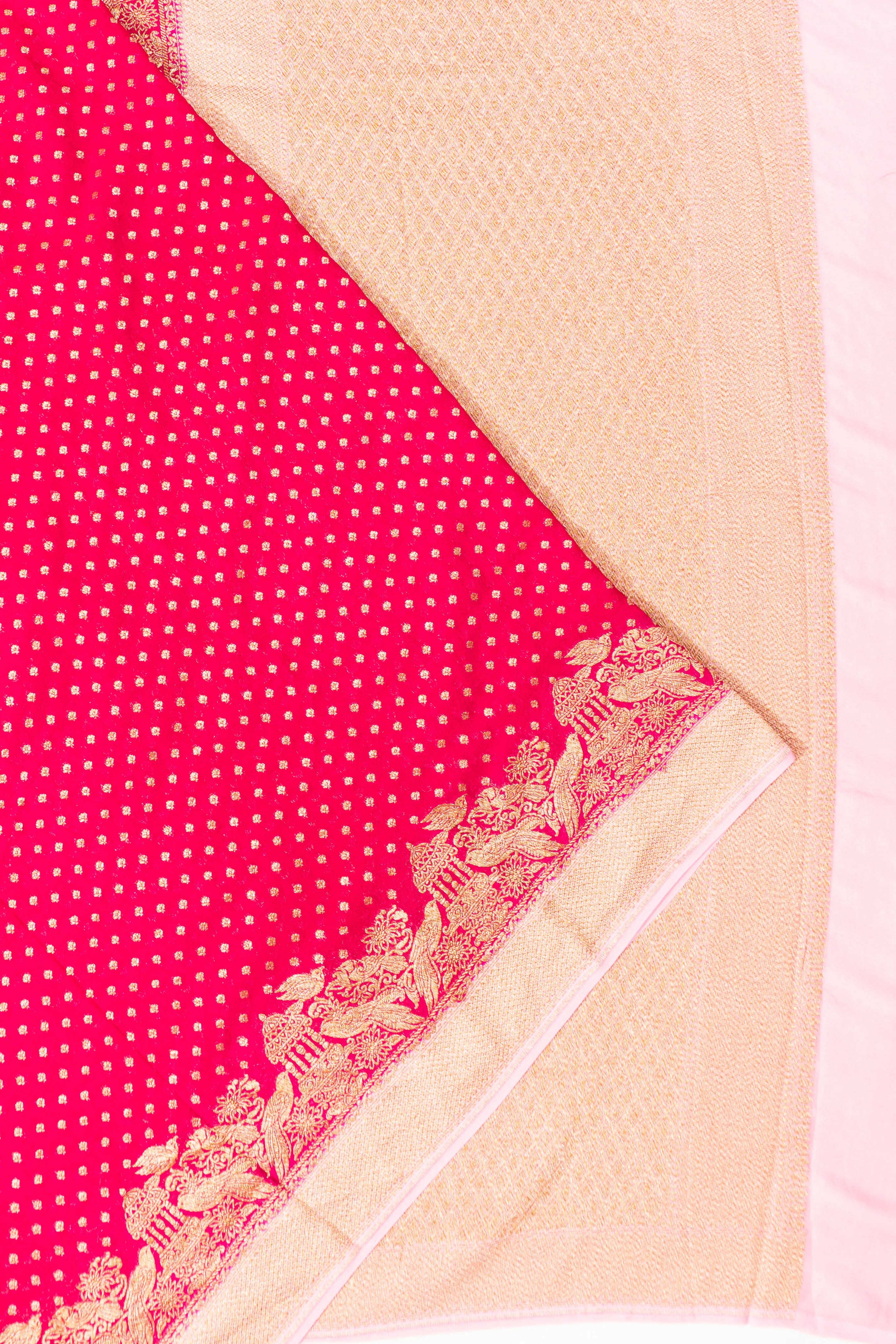 Banarasi Georgette Brocade Rani Pink Saree