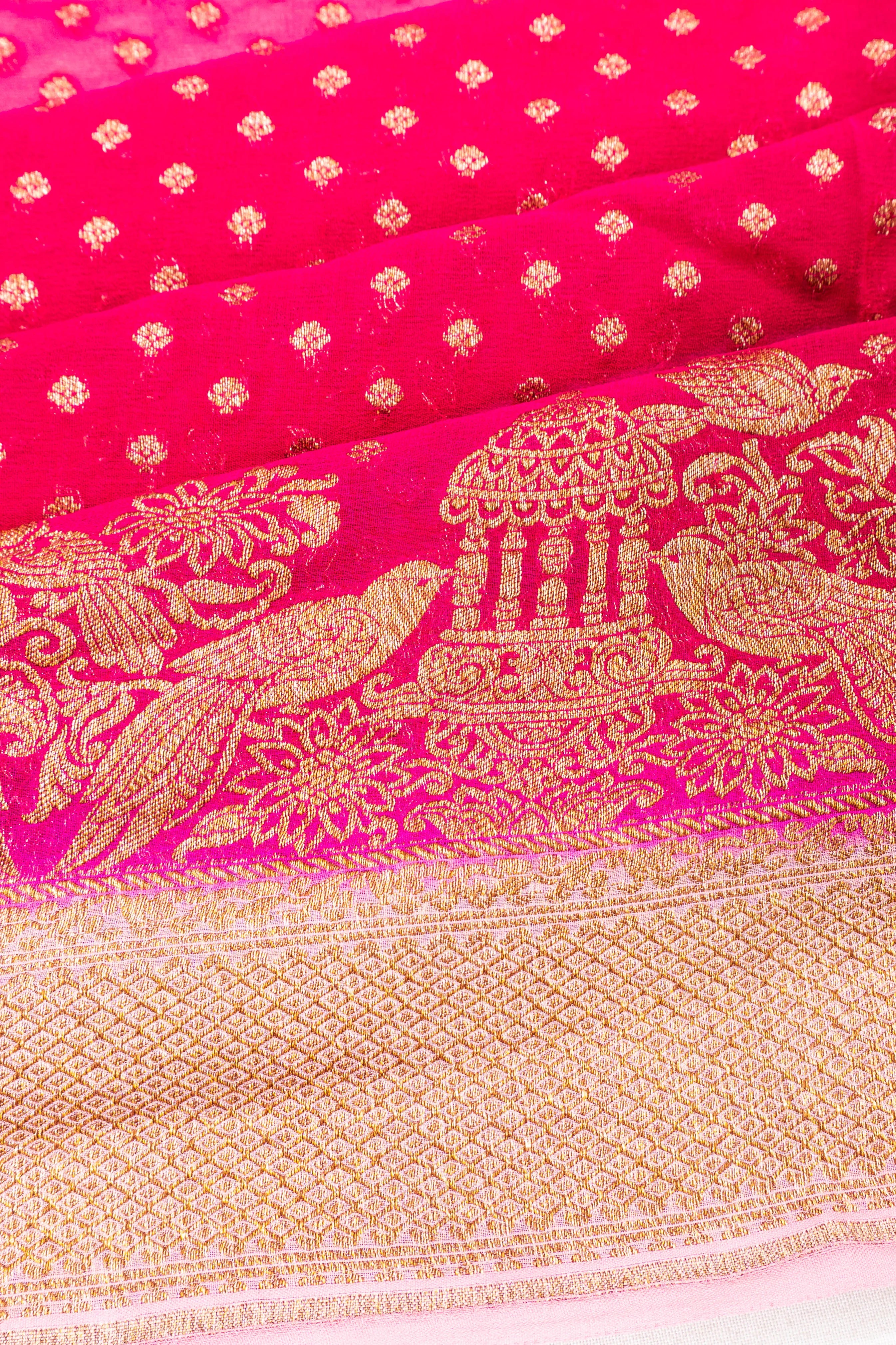 Banarasi Georgette Brocade Rani Pink Saree
