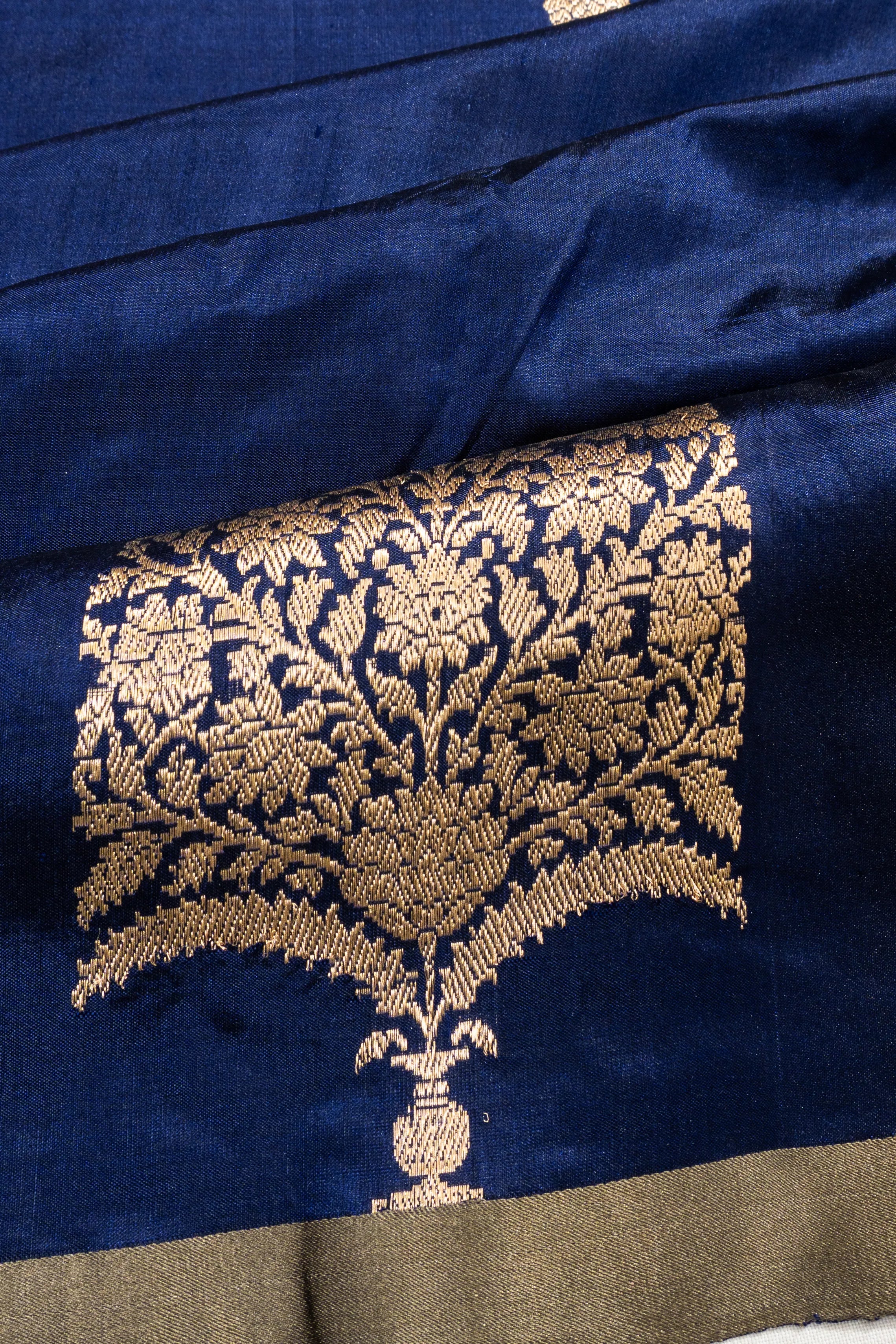 Banarasi Katan Silk Butta Dark Blue Saree