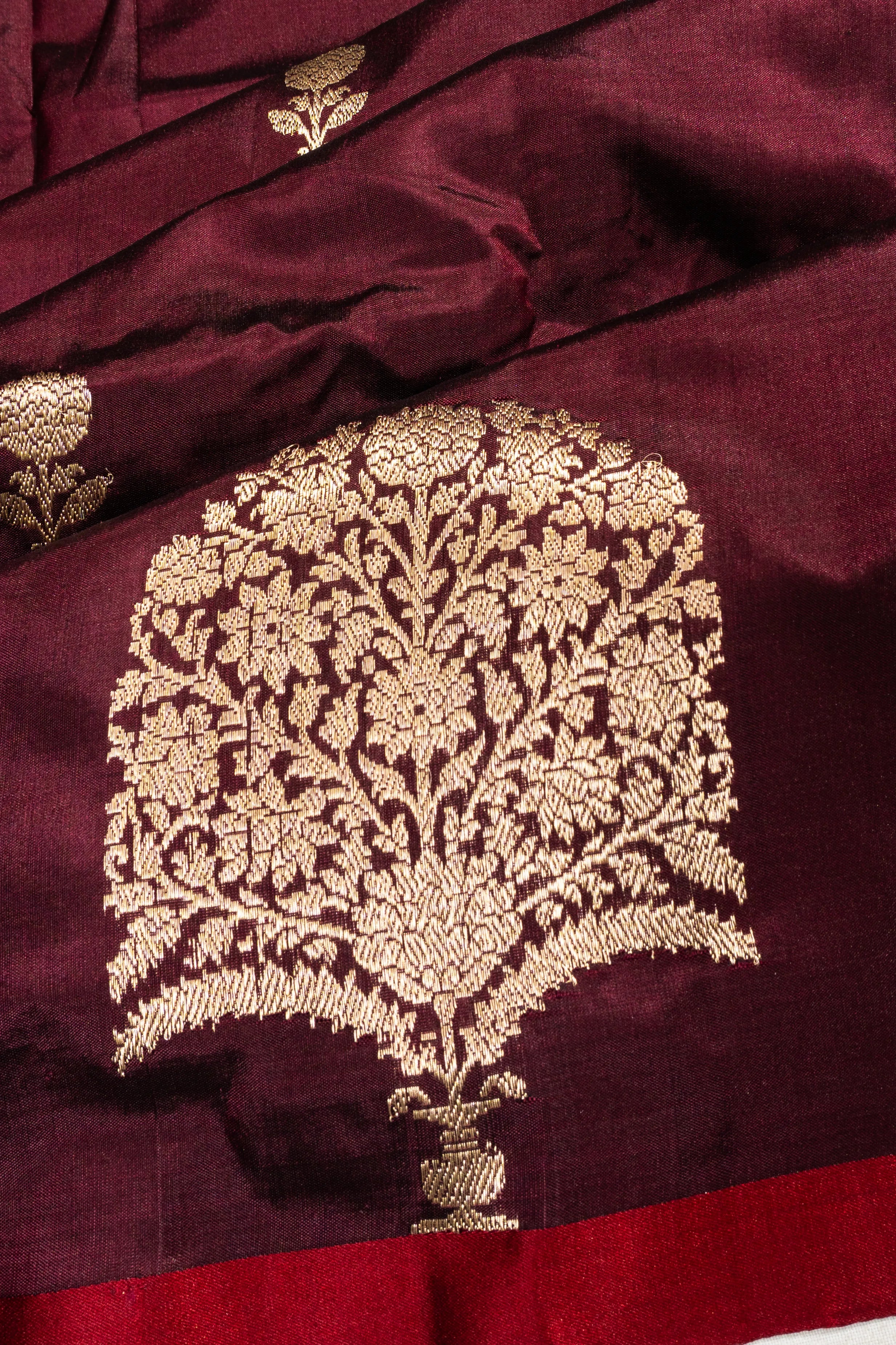 Banarasi Katan Silk Butta Maroon Saree