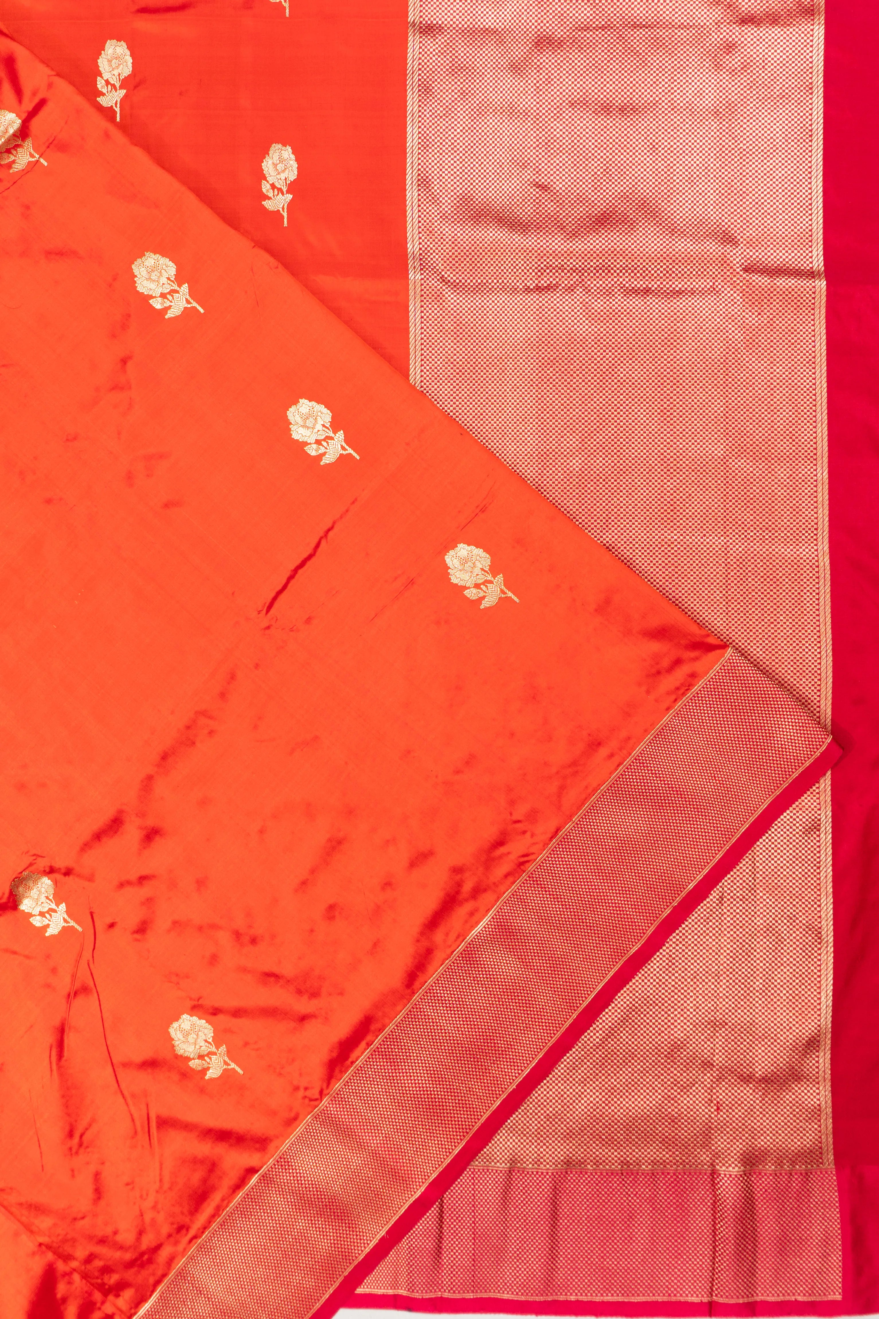 Banarasi Katan Silk Butta Burnt Orange Saree