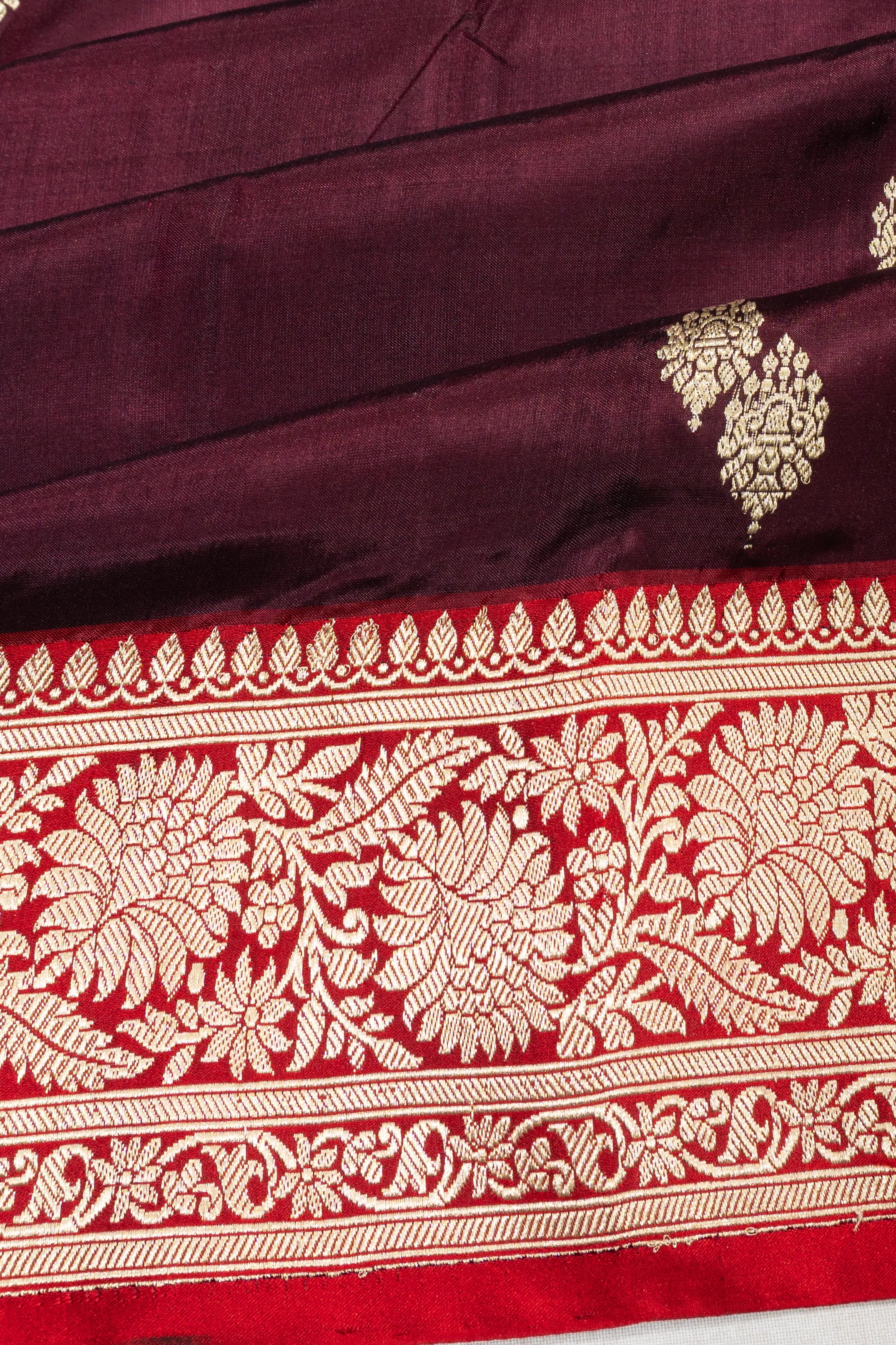 Banarasi Katan Silk Butta Maroon Saree