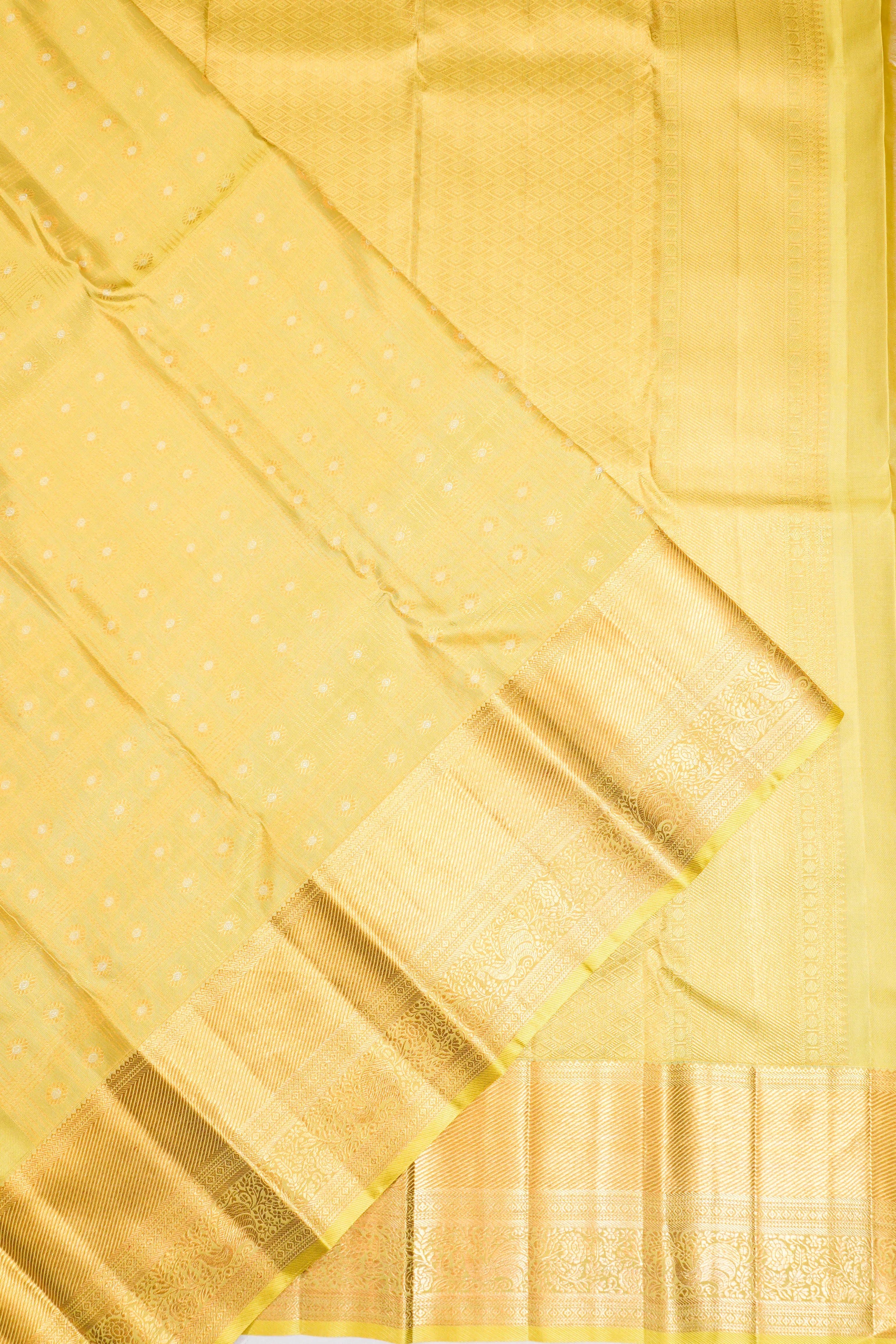 Taranga Kanchi Silk Checks And Butta Pale Yellow Saree