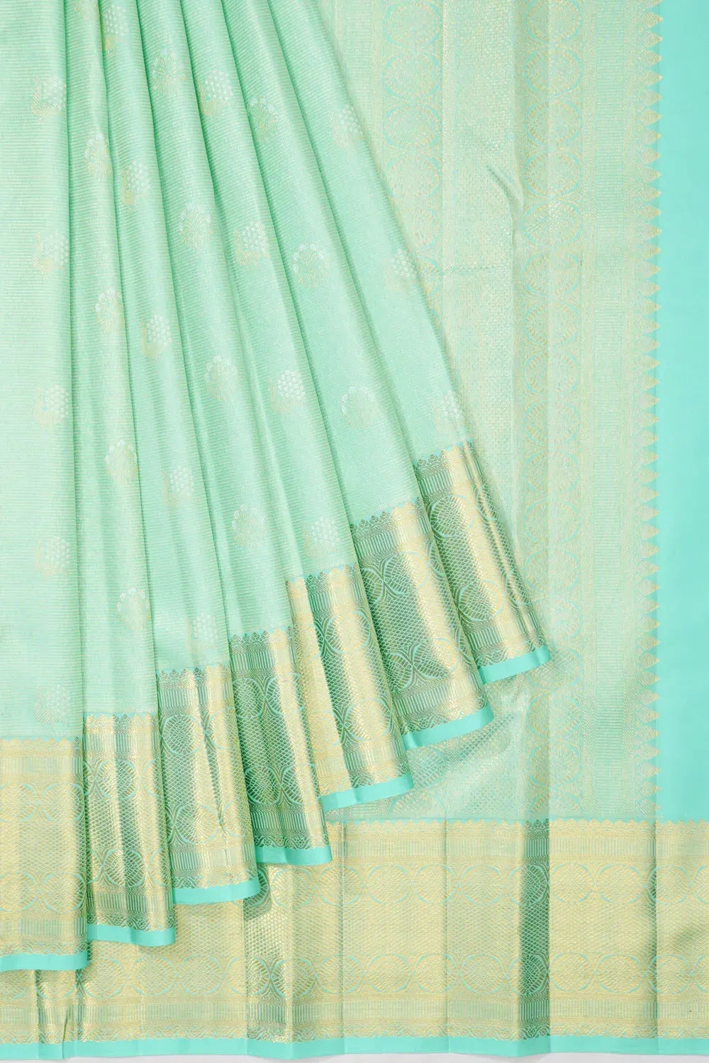 Kanchipuram Silk Oosi Lines And Butta Sea Green Saree