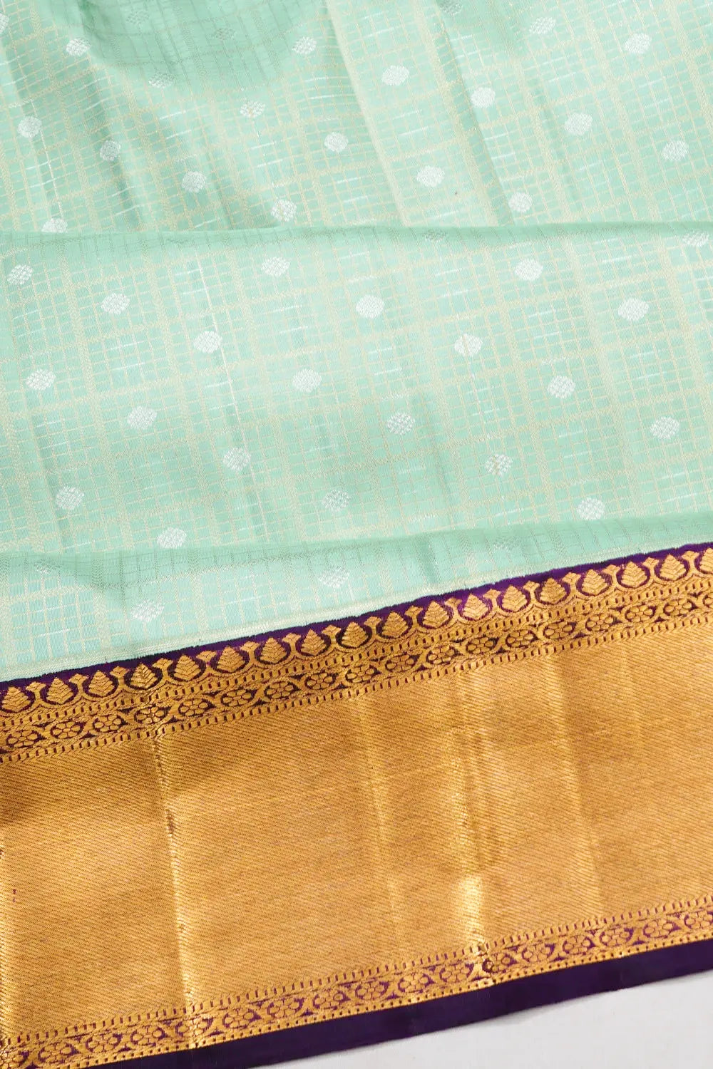 Kanchipuram Silk Checks And Butta Sea Green Saree