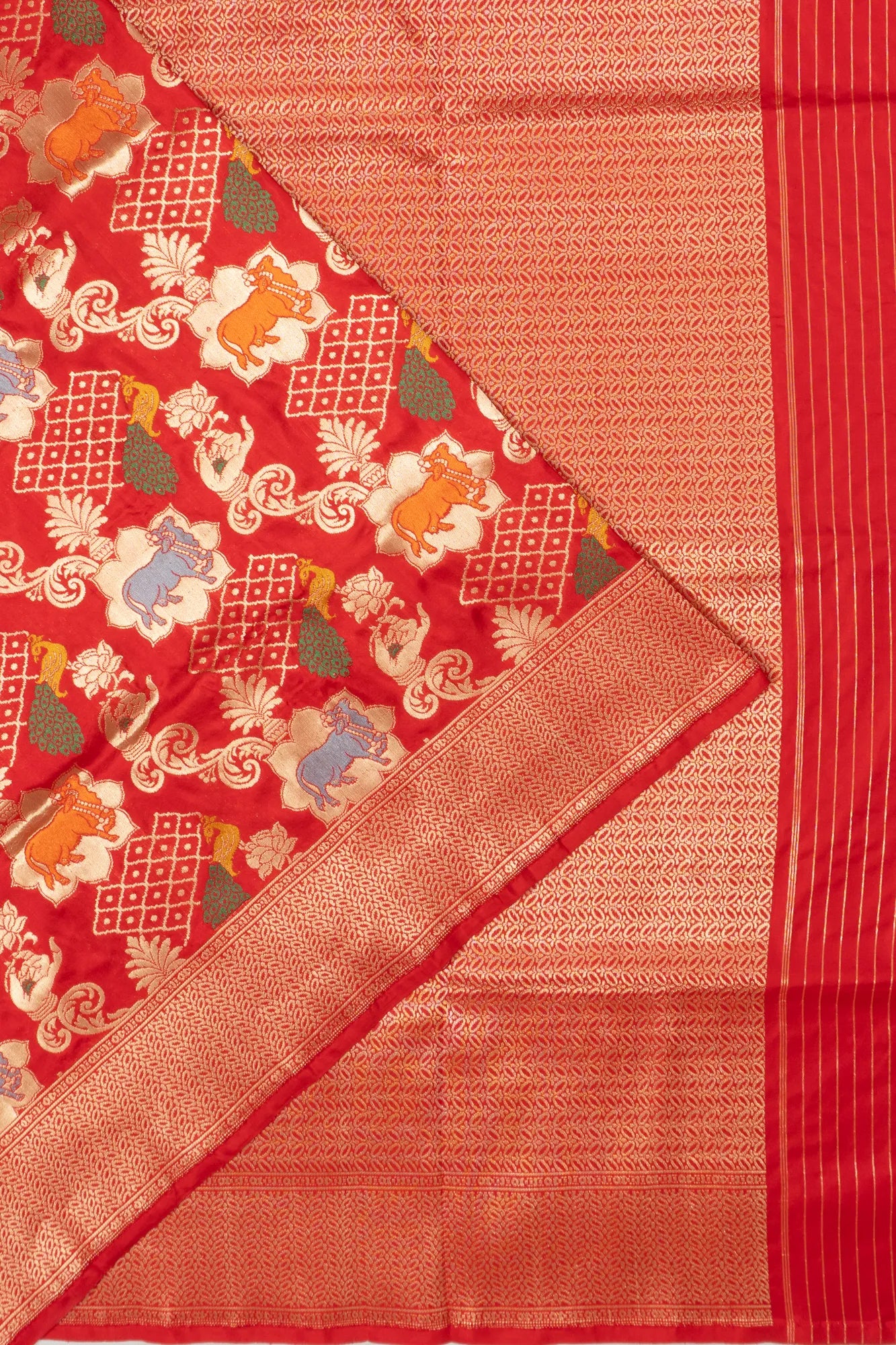 Banarasi Silk Phekwa Brocade Red Saree With Pichwai Motifs
