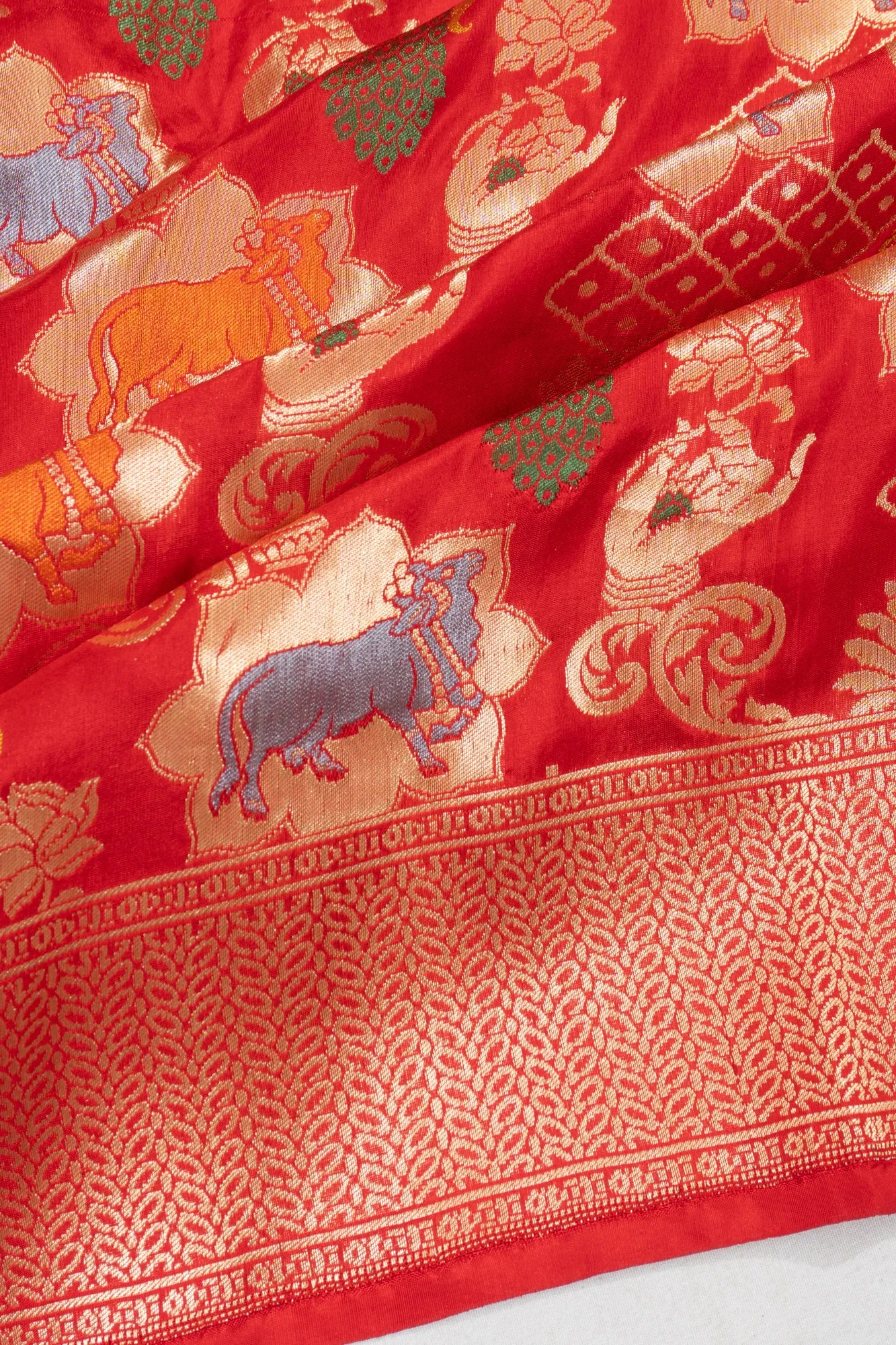 Banarasi Silk Phekwa Brocade Red Saree With Pichwai Motifs
